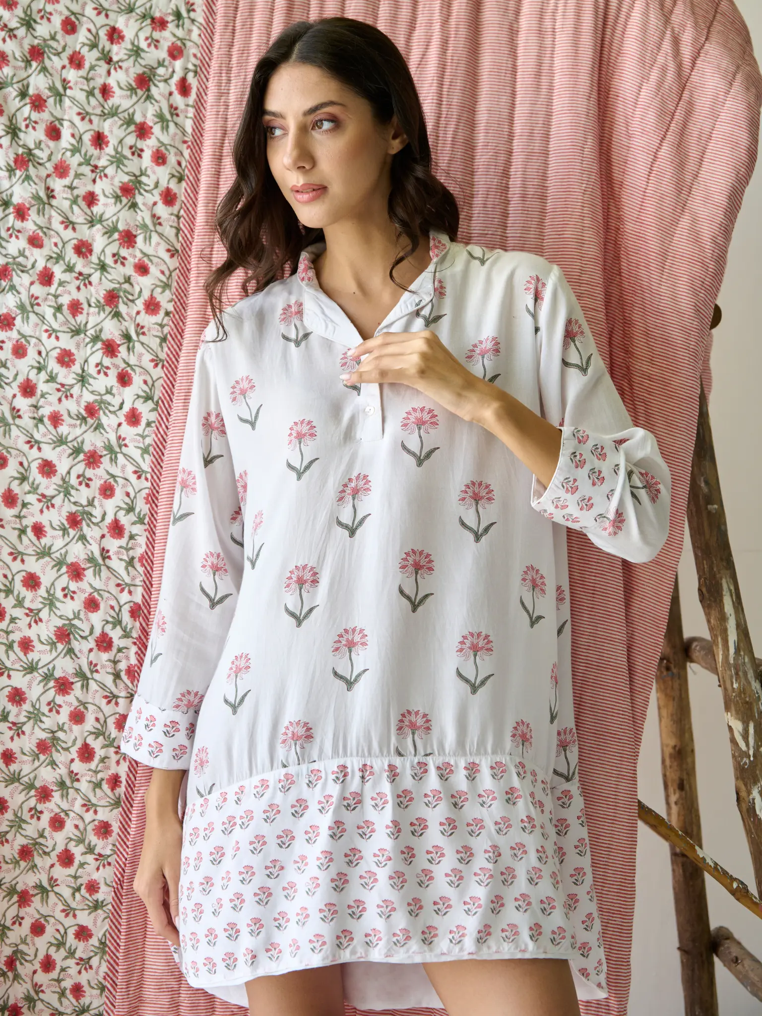 Nancy Night / Beach Shirt in Pink and Green - Image 10
