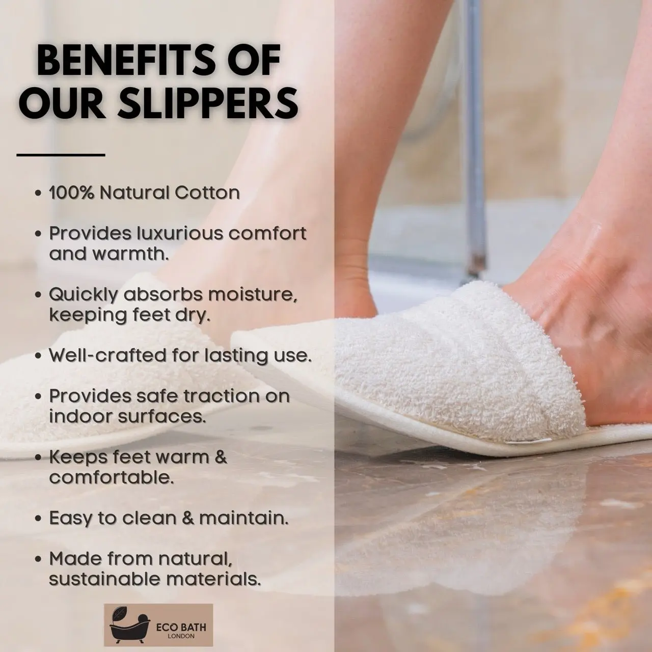 Natural Organic Cotton Toweling Slippers - Image 3