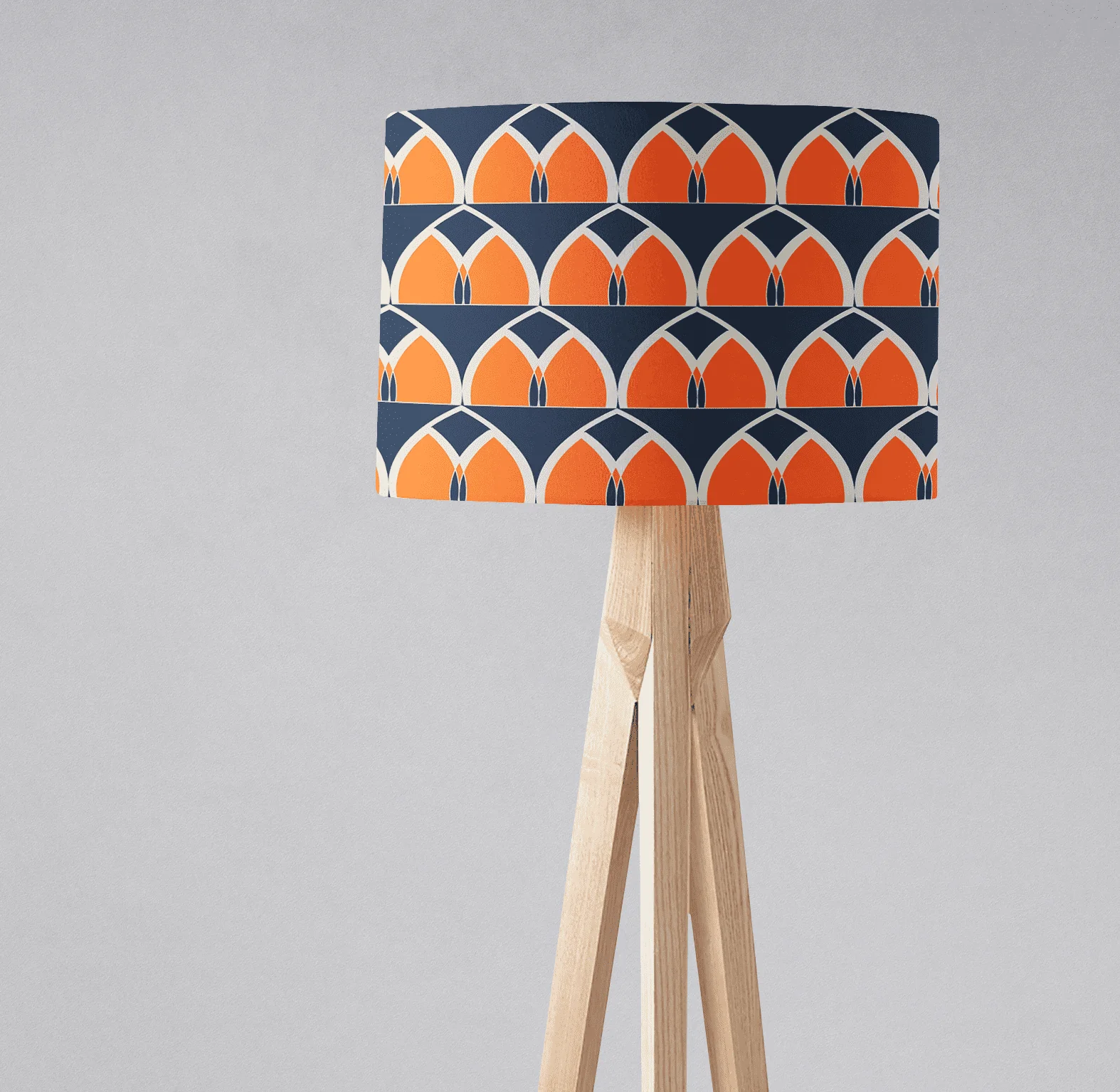 Navy Blue and Orange Retro Geometric  Design Lampshade, Ceiling or Table Lamp Shade - Image 3
