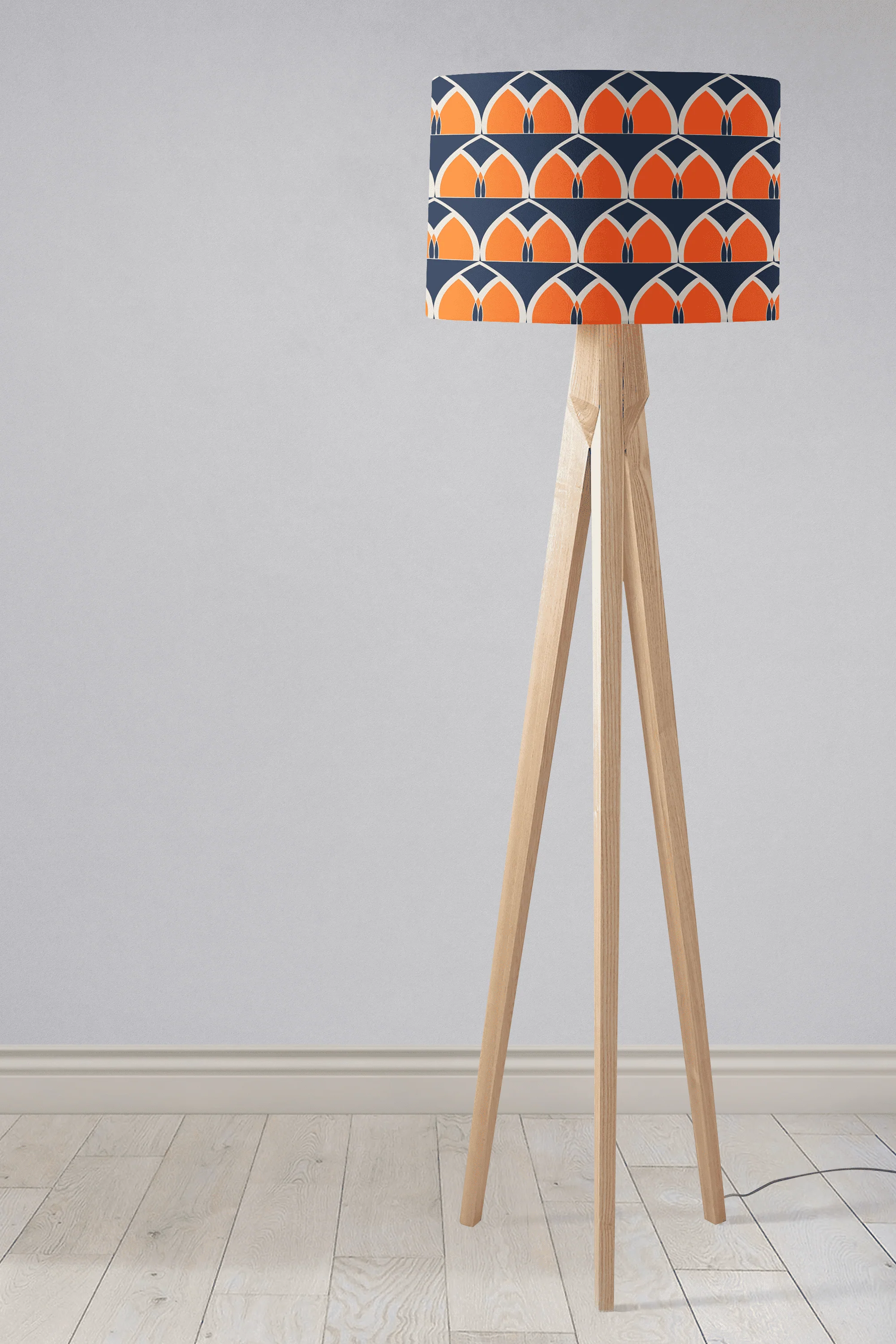 Navy Blue and Orange Retro Geometric  Design Lampshade, Ceiling or Table Lamp Shade - Image 4