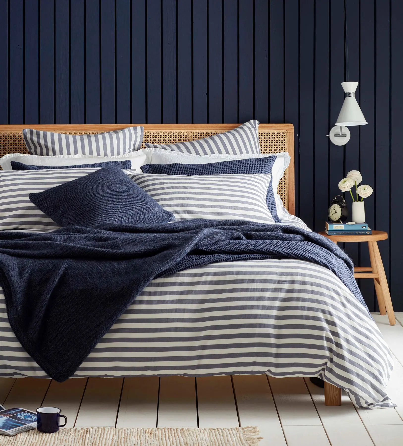 Navy Coastal Stripe 100% Cotton Bed Linen - Image 2