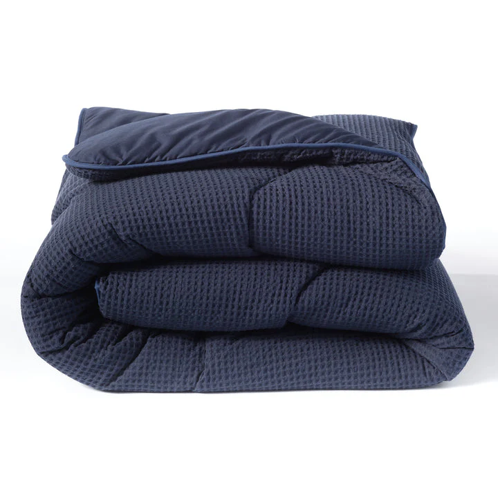 Navy Night Owl Natural Cotton Waffle Coverless Duvet - Image 4