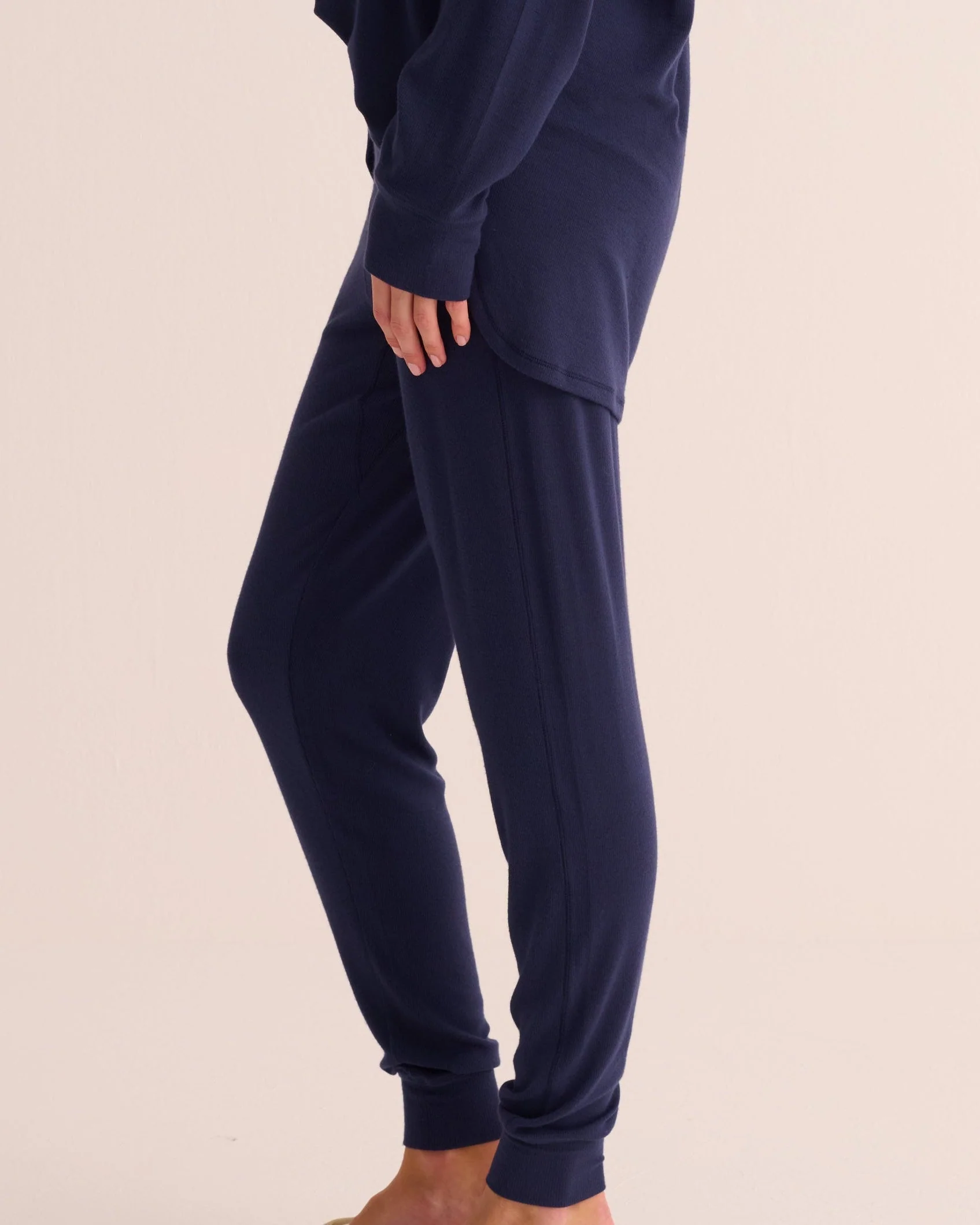 Navy Ribbed Modal Hero Shirt and Cuffed Leggings Set - Image 5