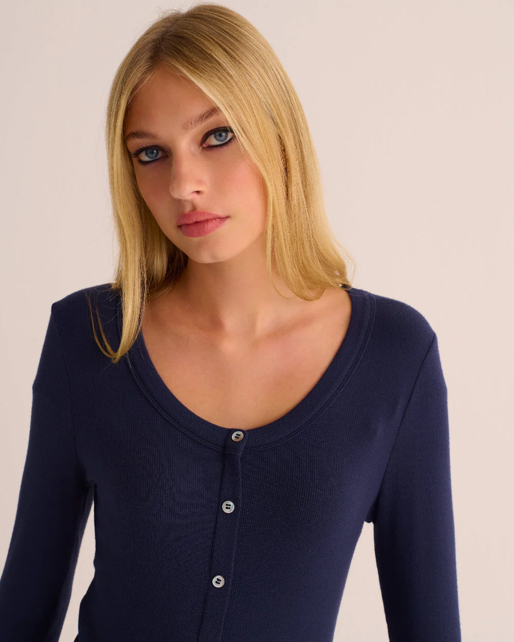 Navy Ribbed Soft Modal Cardigan and Cuffed Leggings Set - Image 3