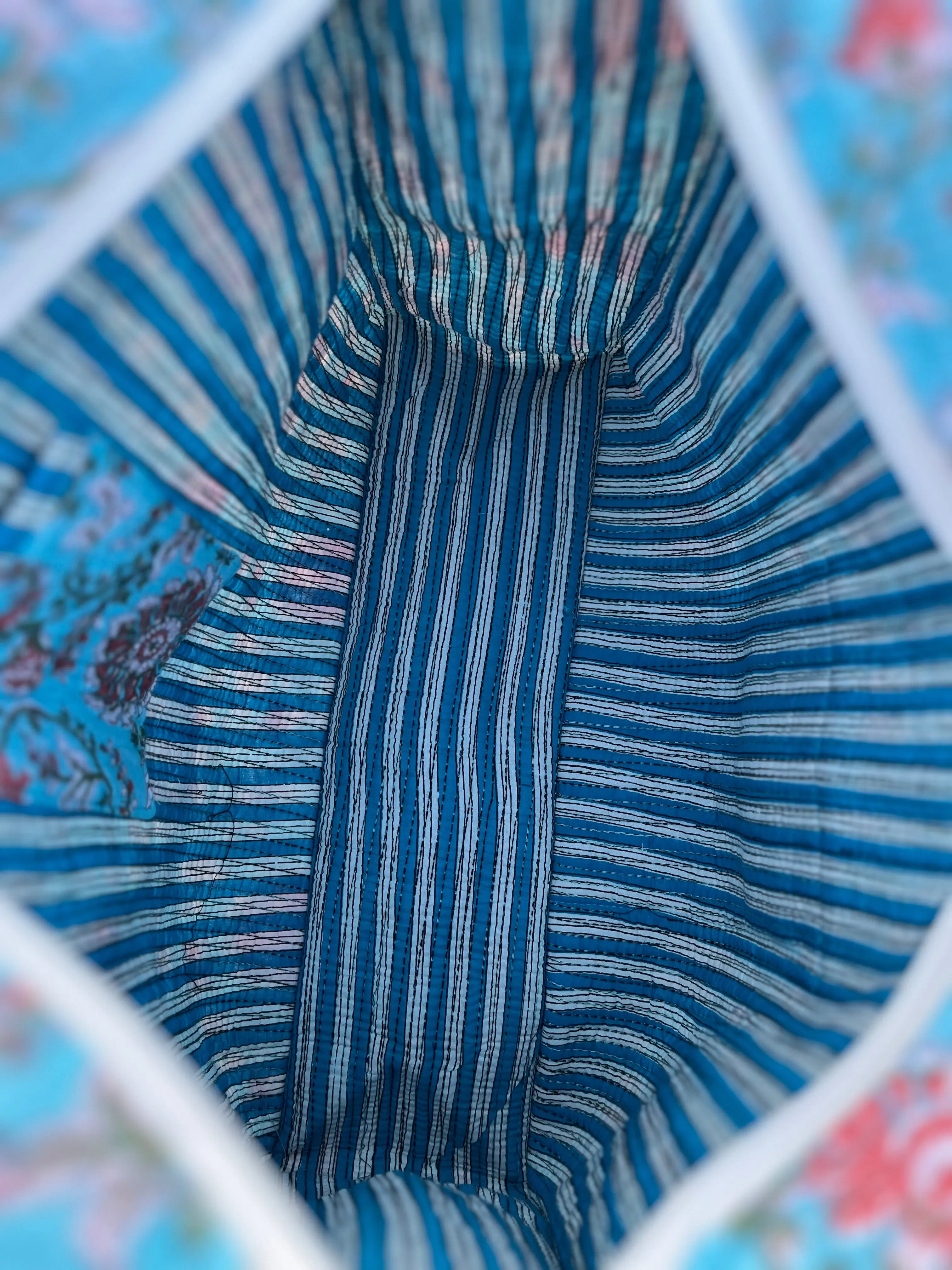 Neel Blue Floral Block Printed tote bag - Image 3