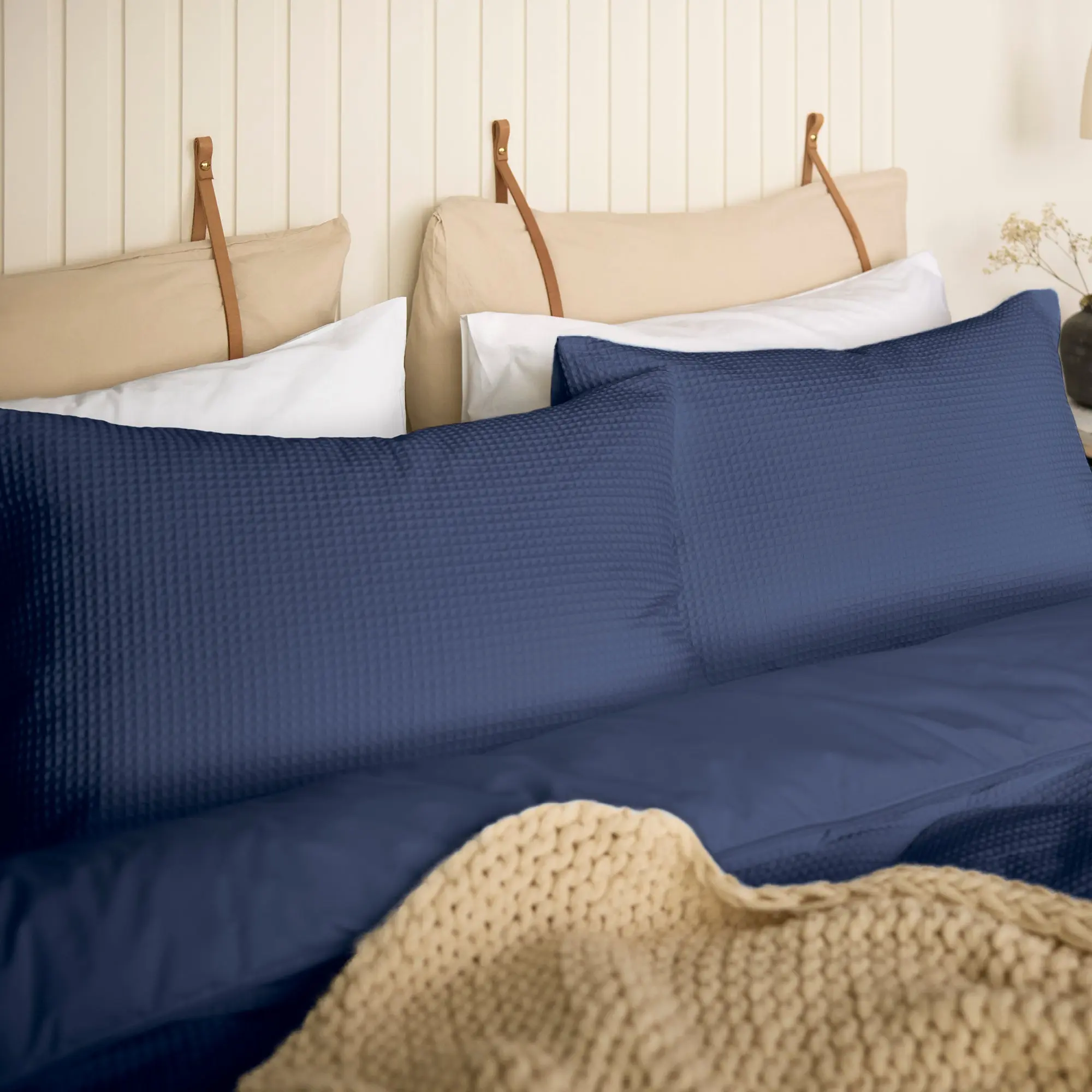 Night Lark Natural 100% Cotton Waffle Pair of Pillowcases