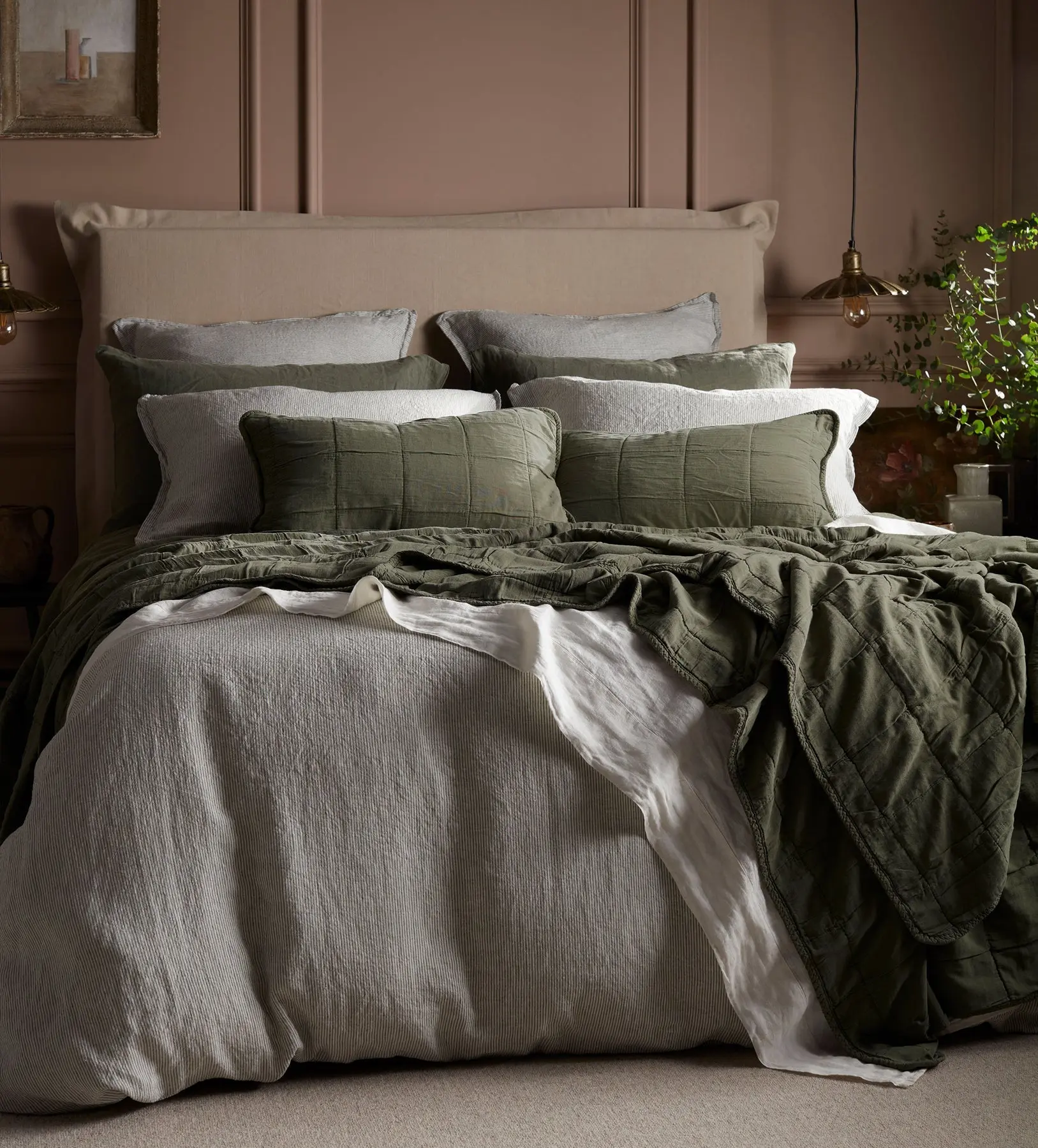 Olive Green Sid Stripe 100% Linen Duvet Cover - Image 7