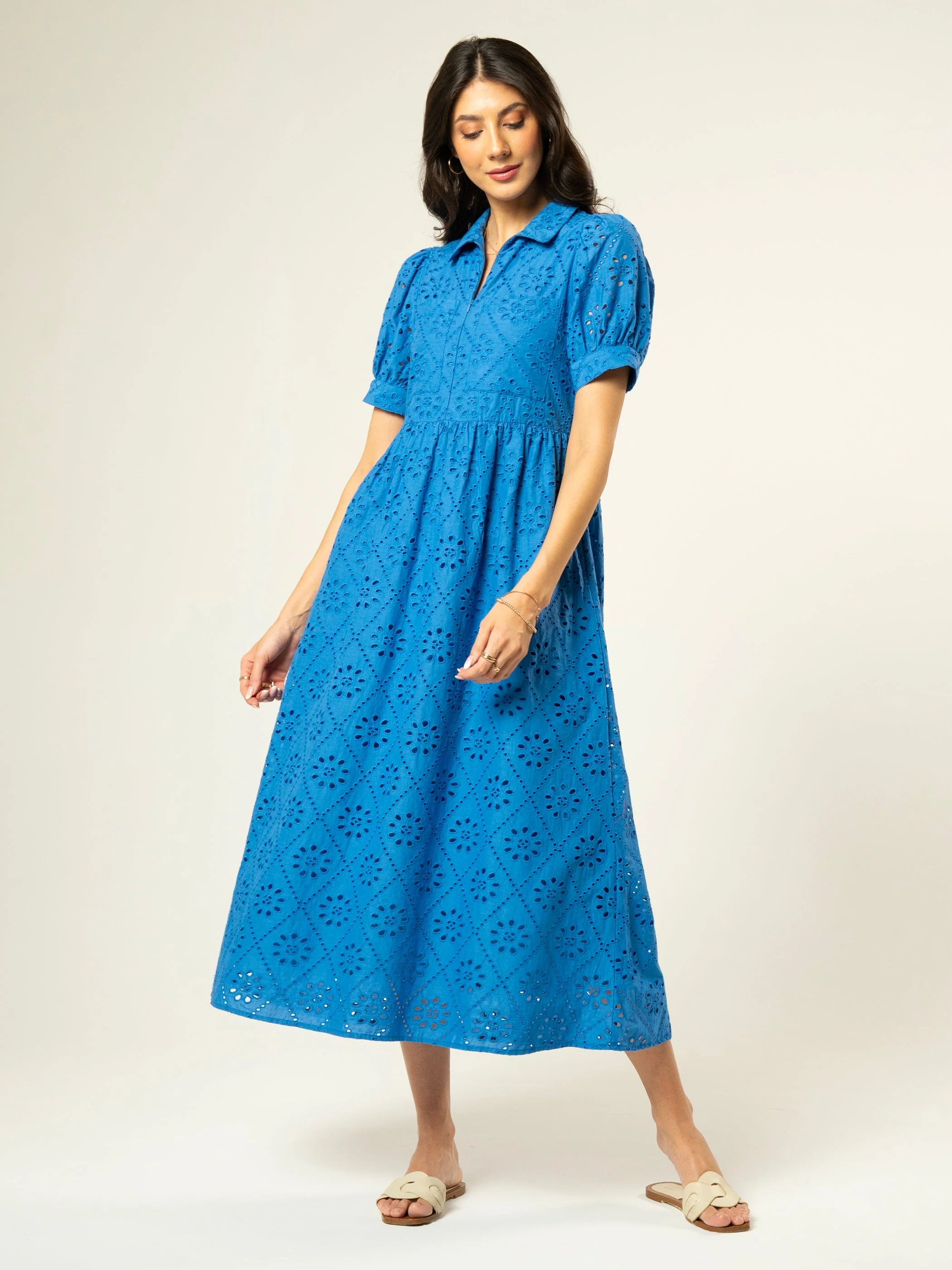 Olivia Blue Broiderie Dress - Image 2