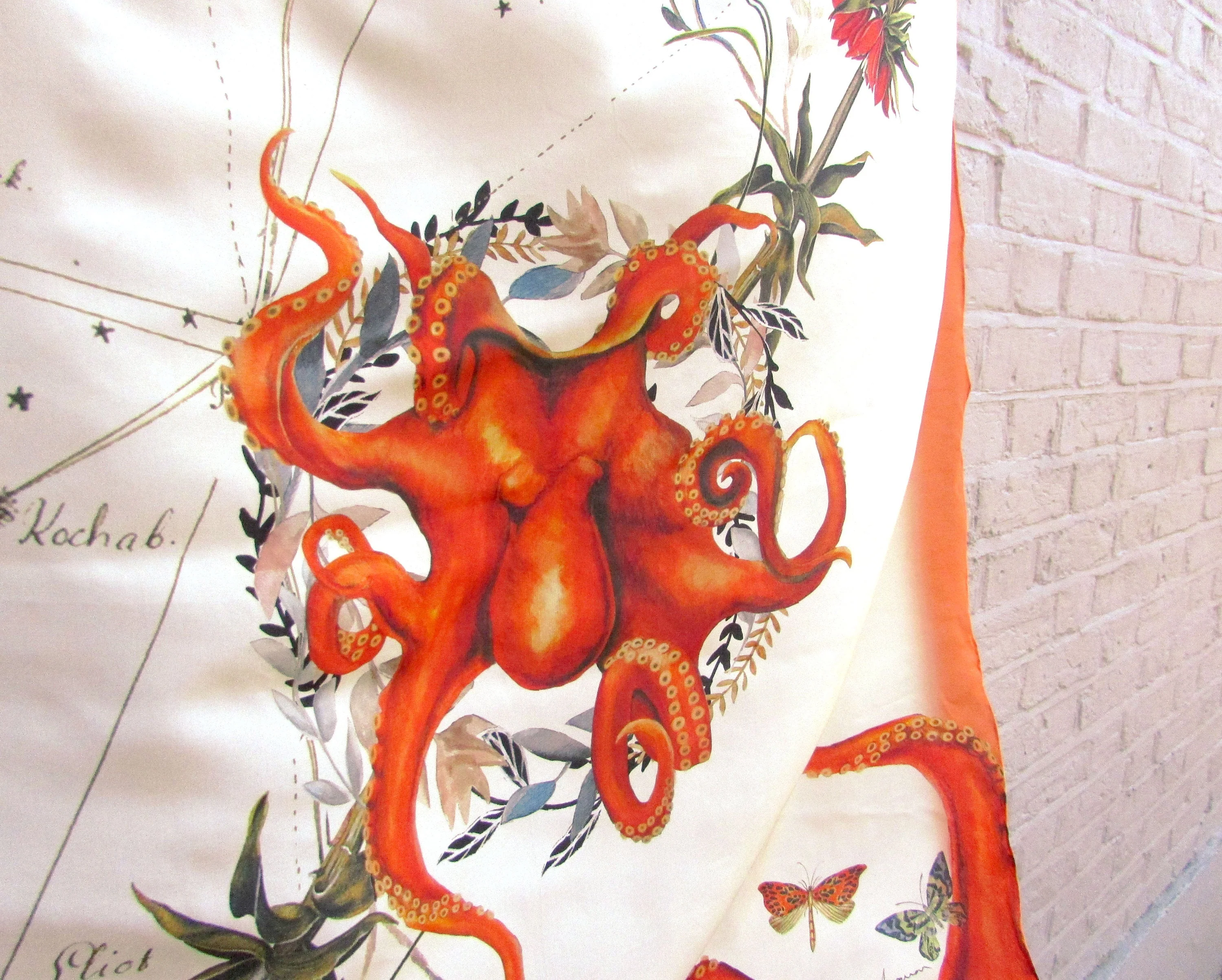 Orange Silk Scarf 'Oracle Silk' is Hand-painted, square Silk Scarf from the Evolution Collection by Alice Acreman silks - Image 3