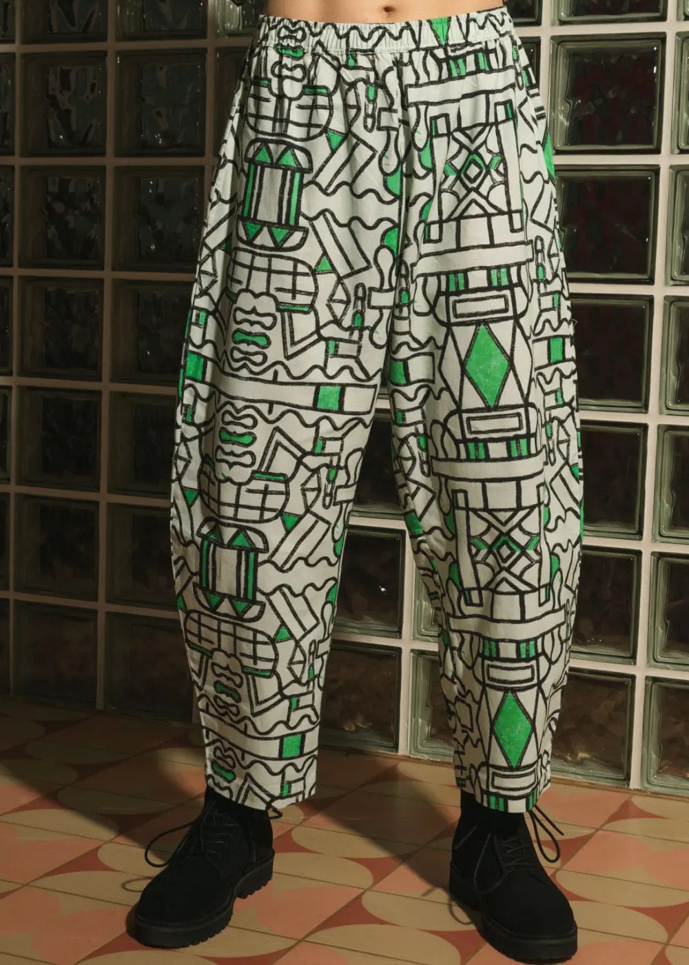 Organic Cotton and Linen Balloon Trousers in Circuit Garden - Image 2