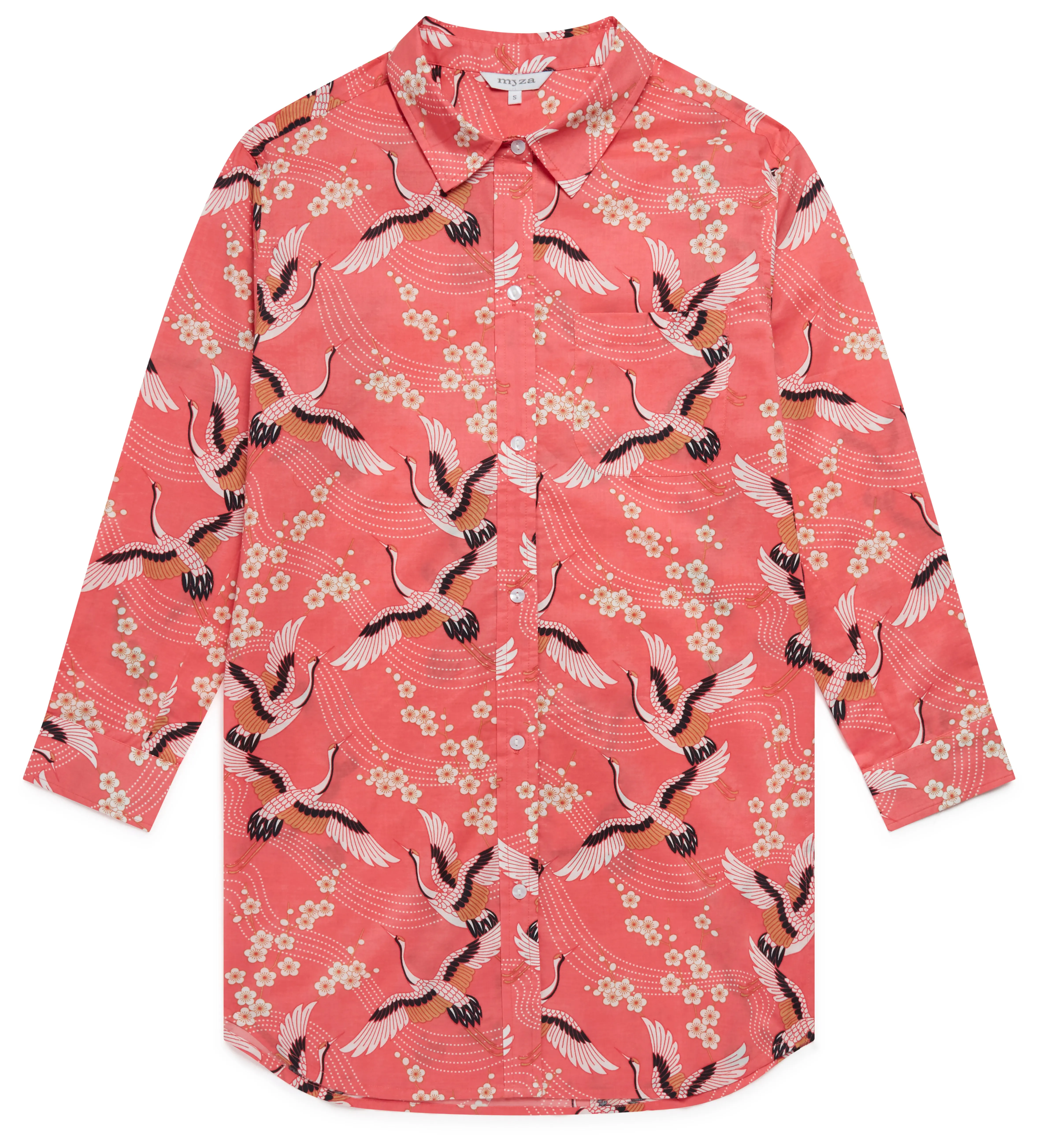 Japanese Crane on Coral Women's Organic Cotton Nightshirt - Image 4