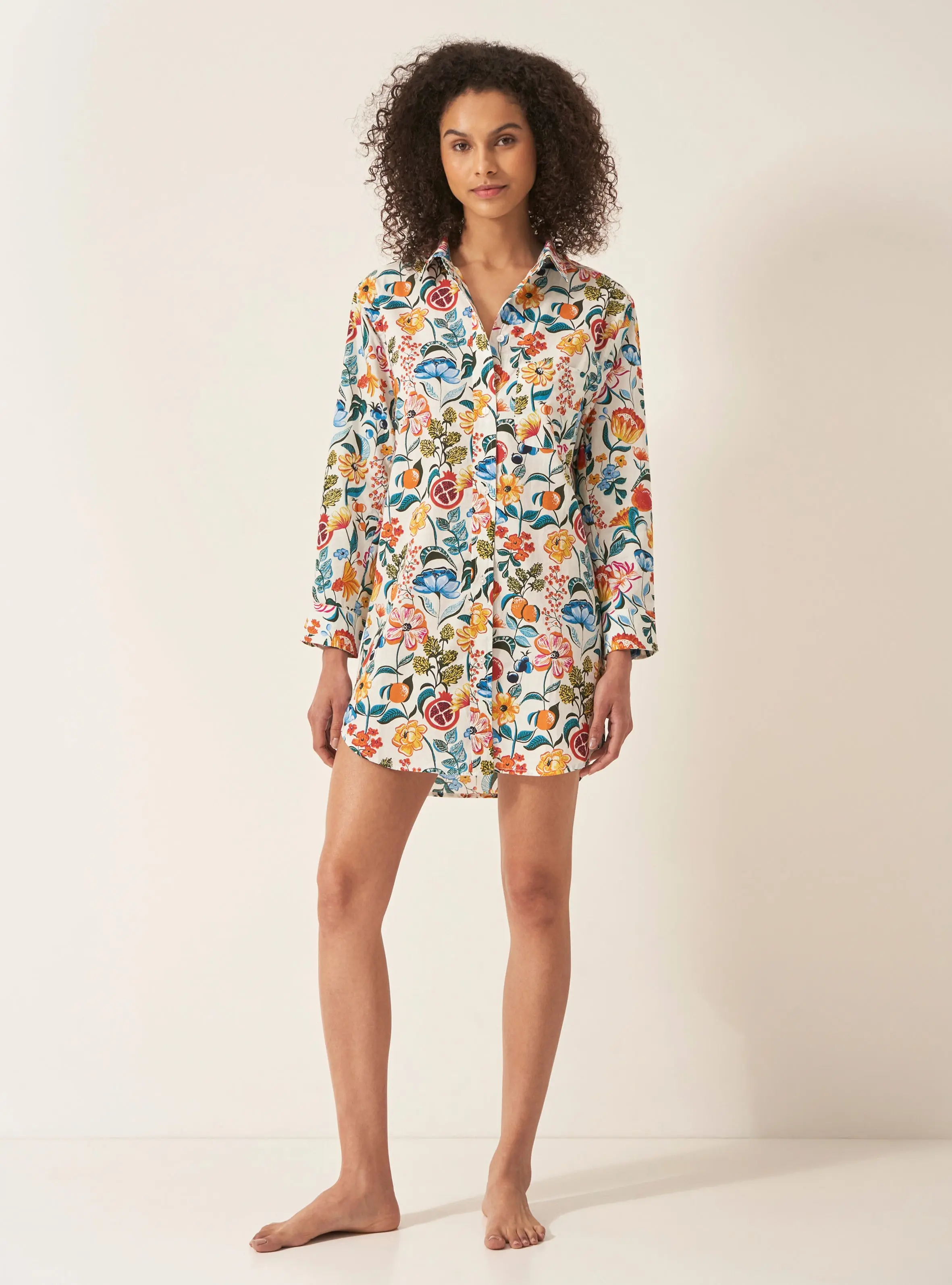 Florals on White Women's Organic Cotton Nightshirt - Image 2