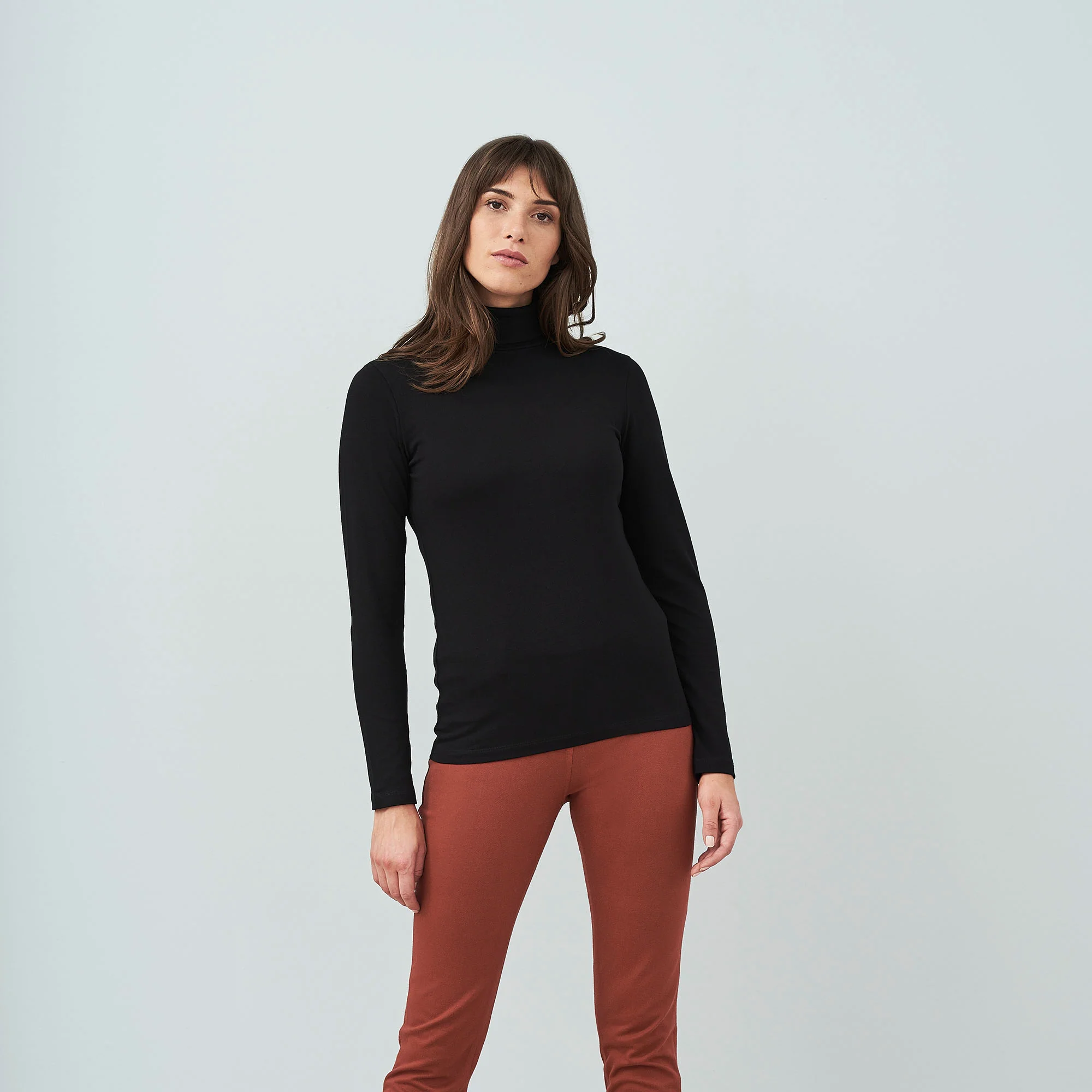 Organic Long Sleeve Stretch Turtleneck T-shirt: Womens - Image 4