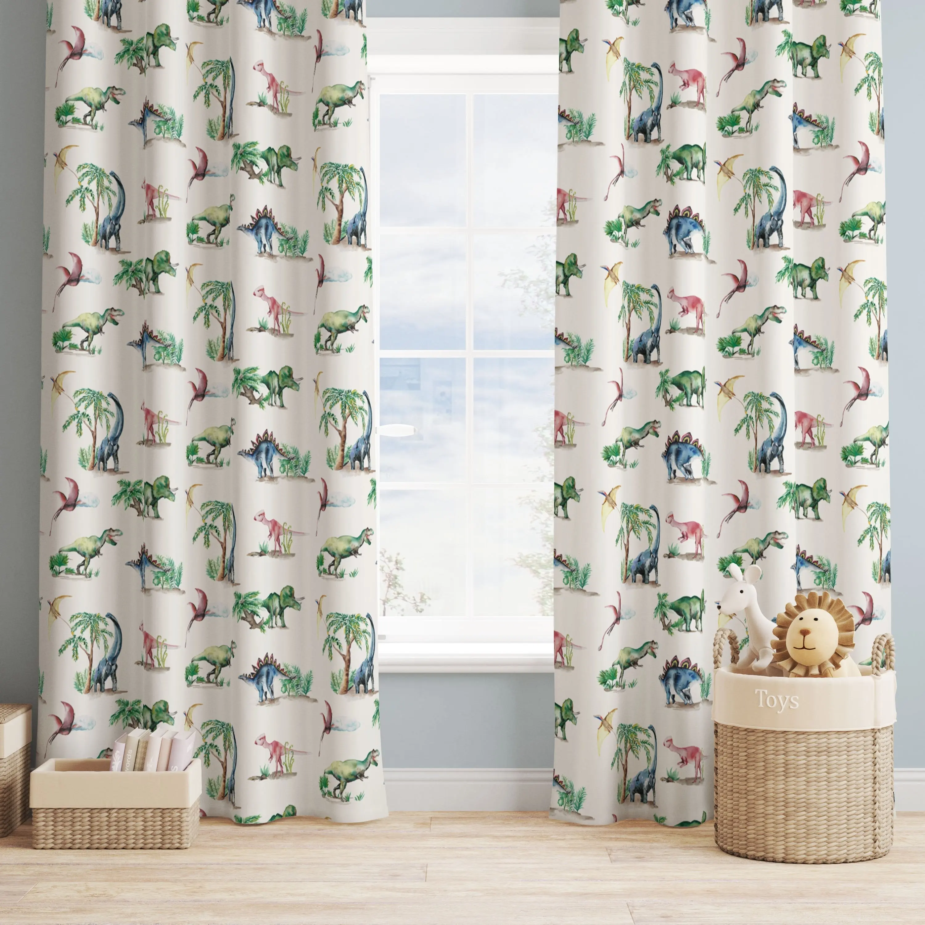 Painted Dinosaurs Children's Cotton Curtain Fabric - Image 2