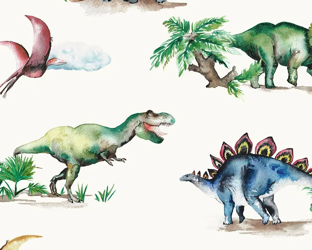 Painted Dinosaurs Children's Cotton Curtain Fabric - Image 3