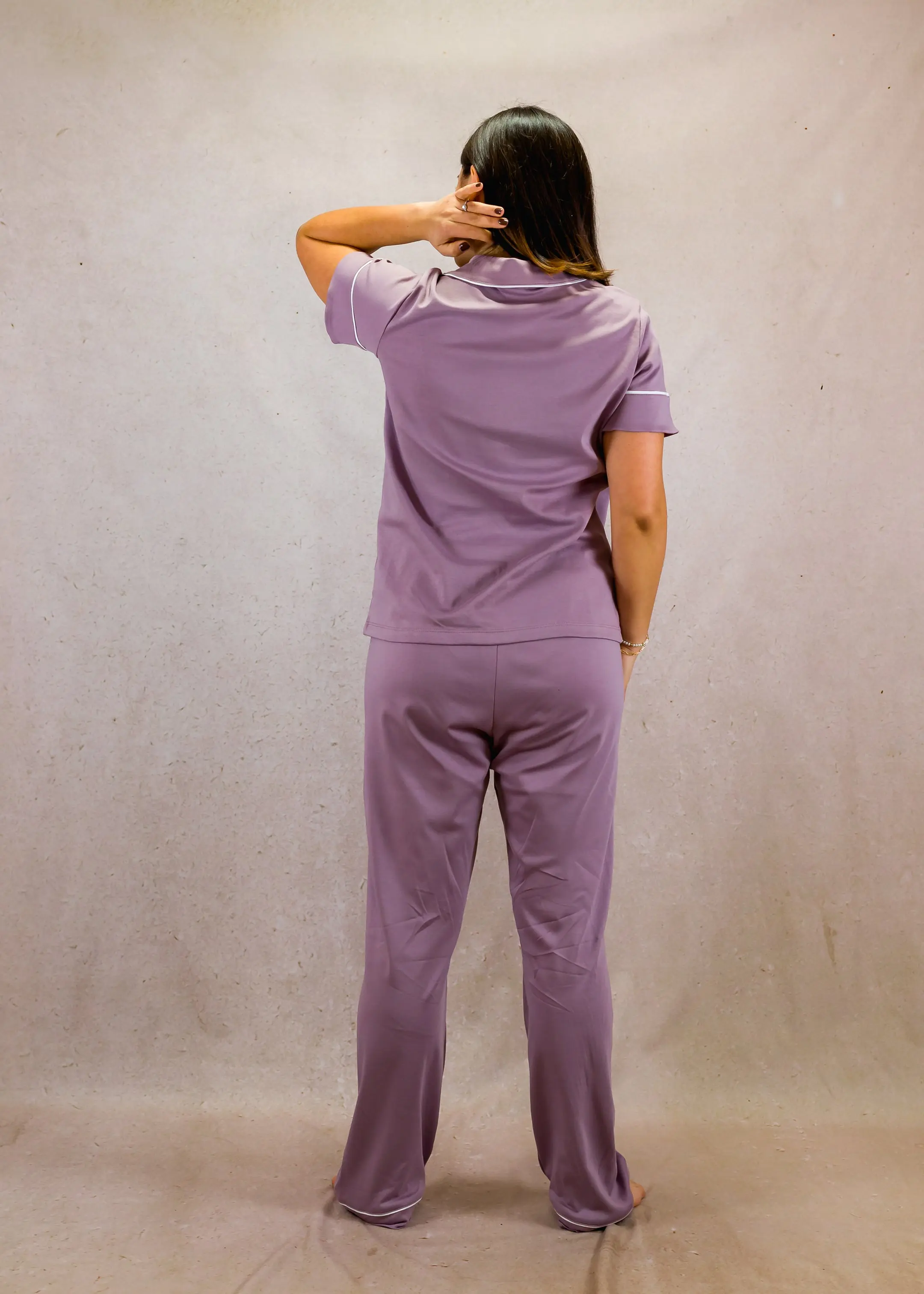 Pale Purple Women's Pima Cotton Short Sleeve Pyjama Trouser Set - Image 3