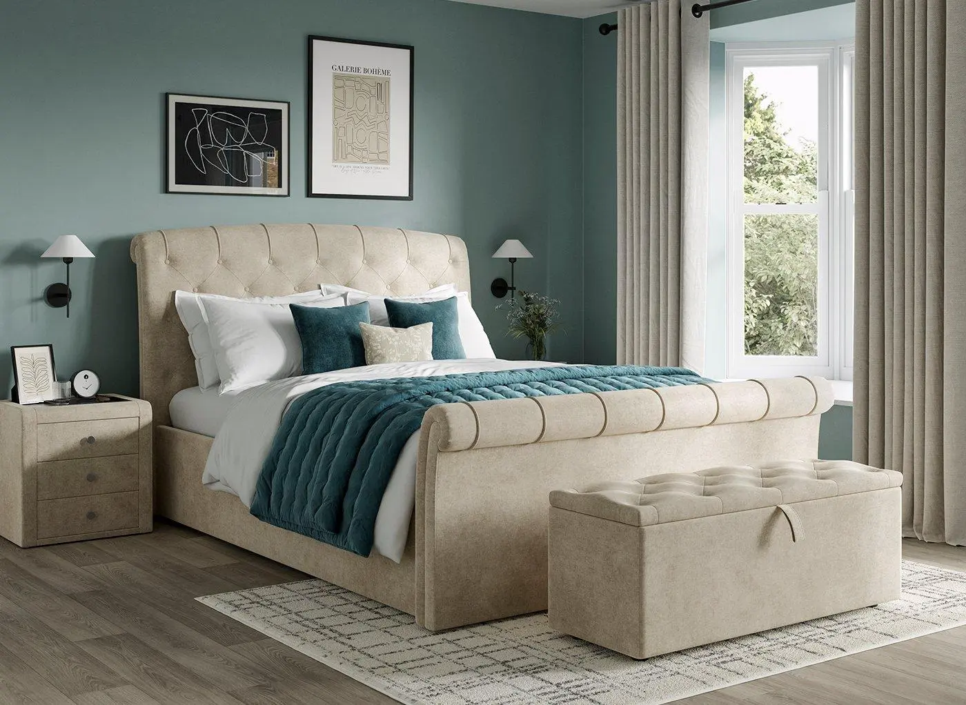 Paris Upholstered Ottoman Bed Frame - Beige
