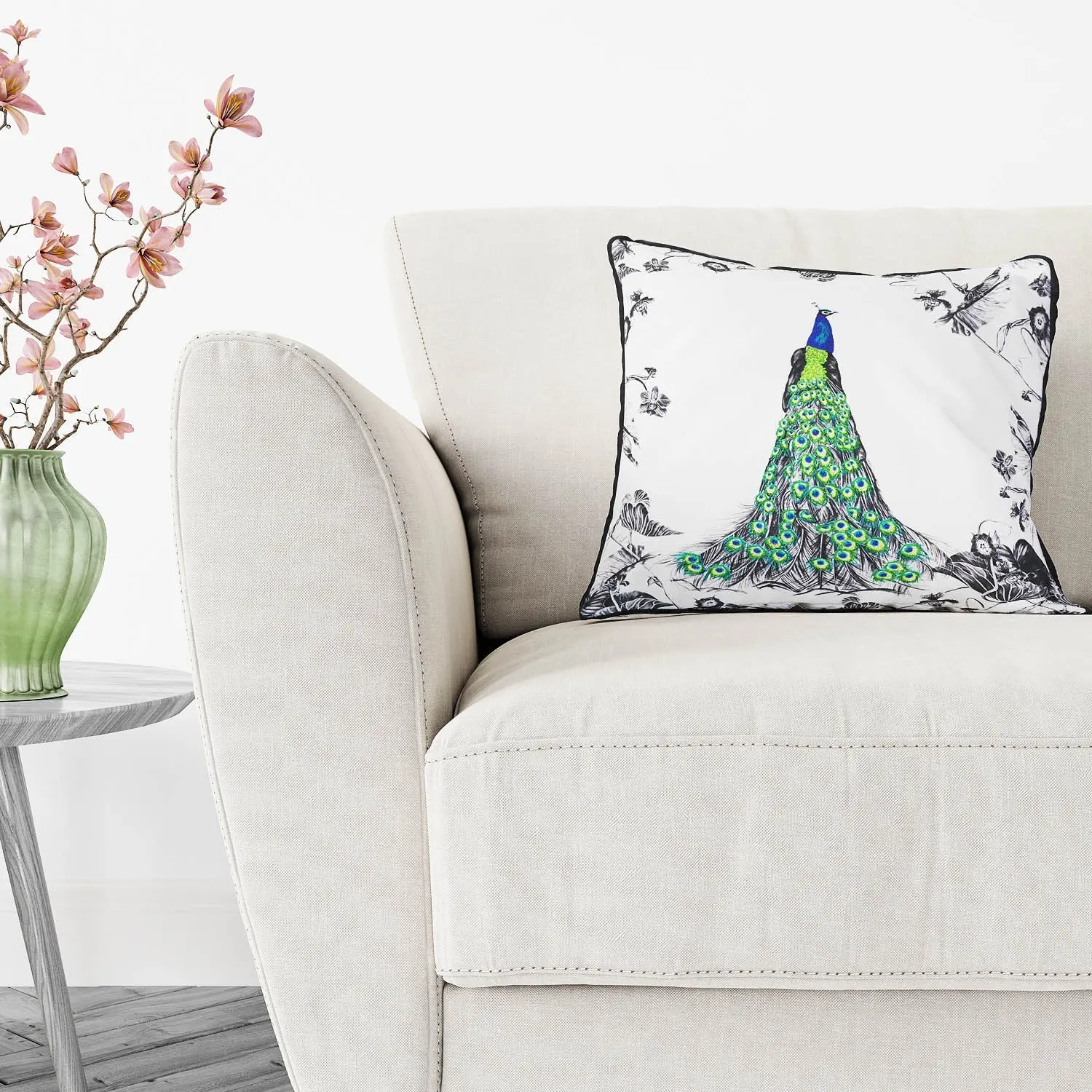 Peacock Hand Embroidered Cushion - Perry - Image 2