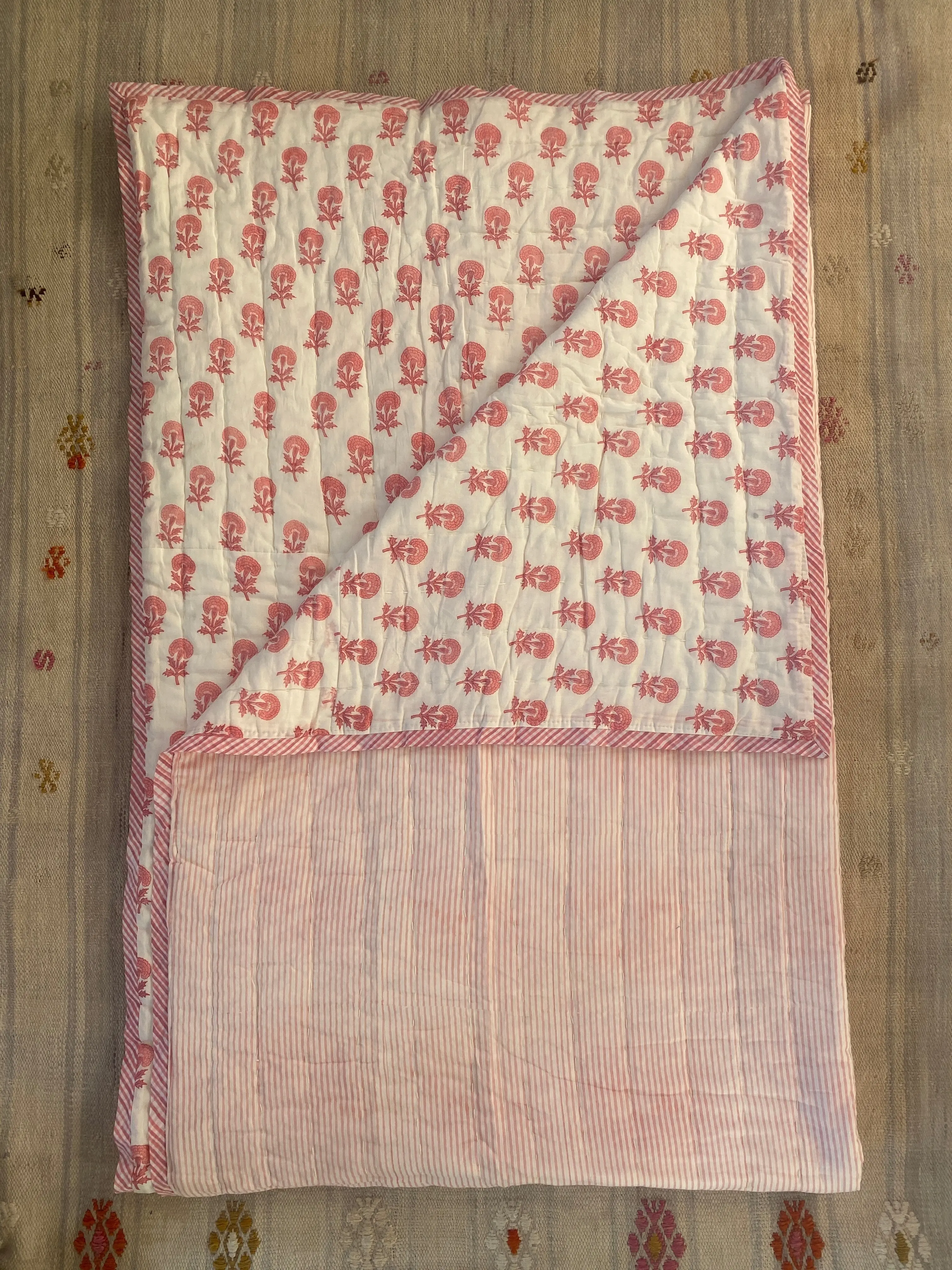 Pink Butti and Stripe Bed Quilt