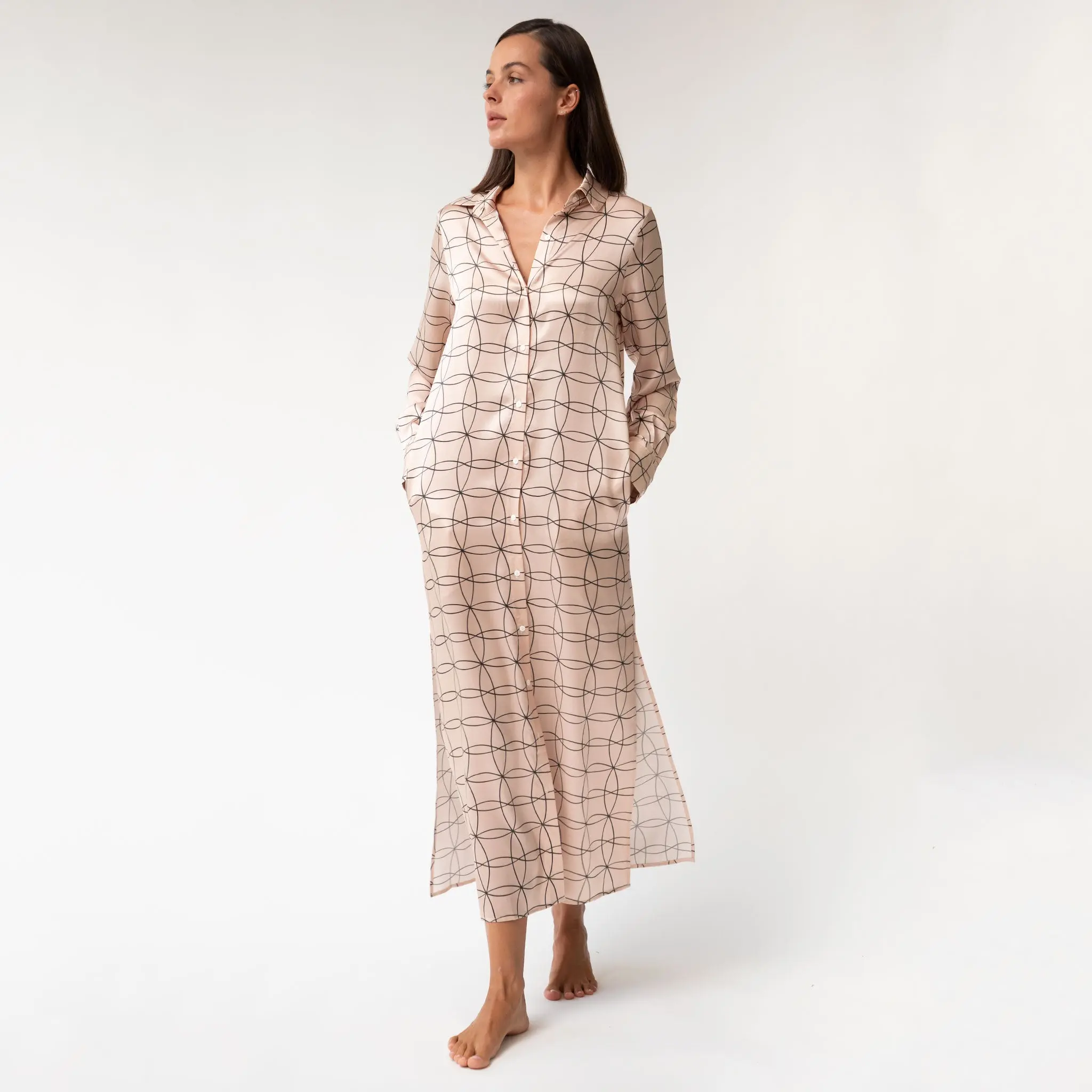 Pink Neo Geo Silk Shirt Dress - Image 9
