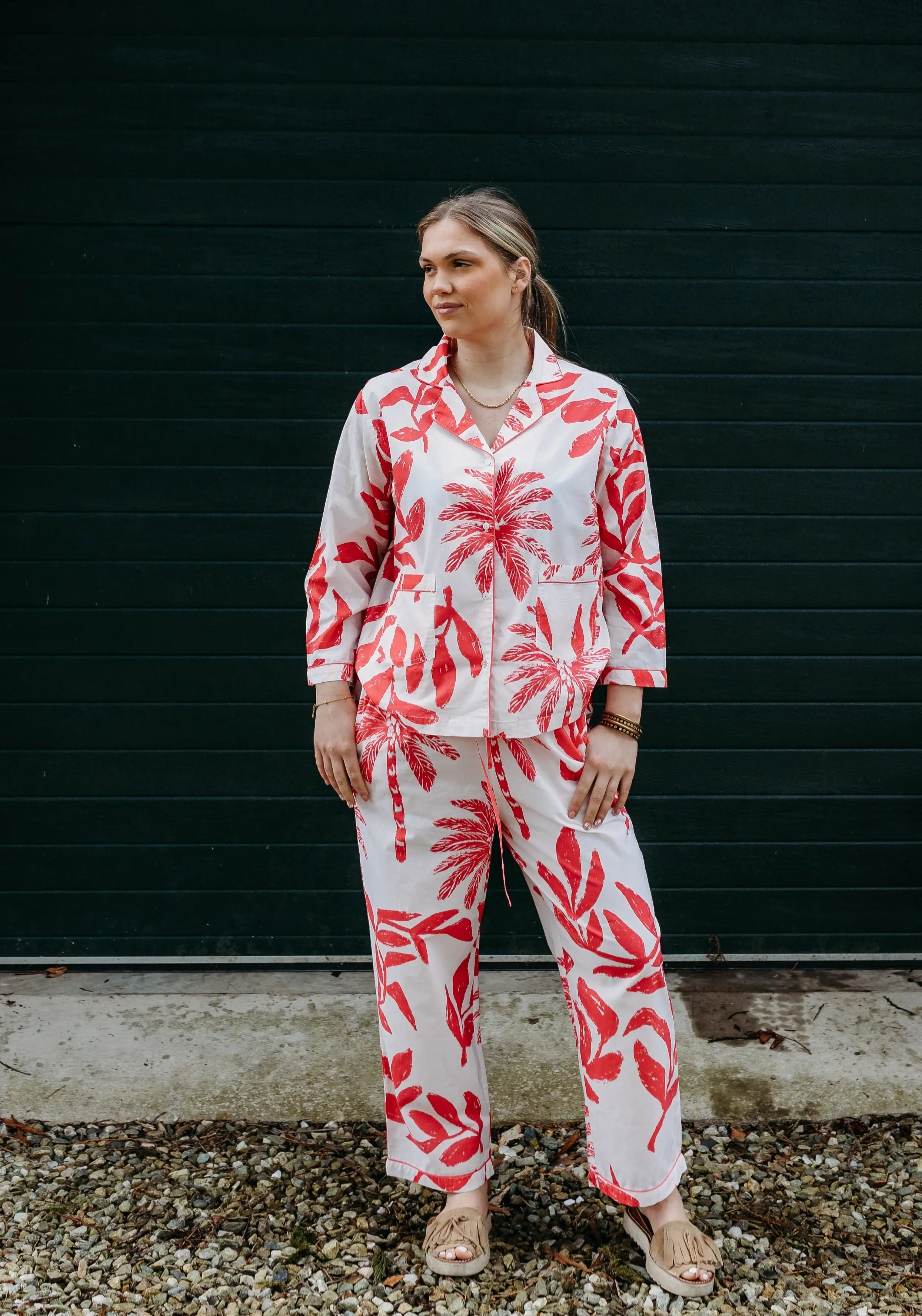 Pink Palm Tree Organic Cotton Pyjama Trouser Set