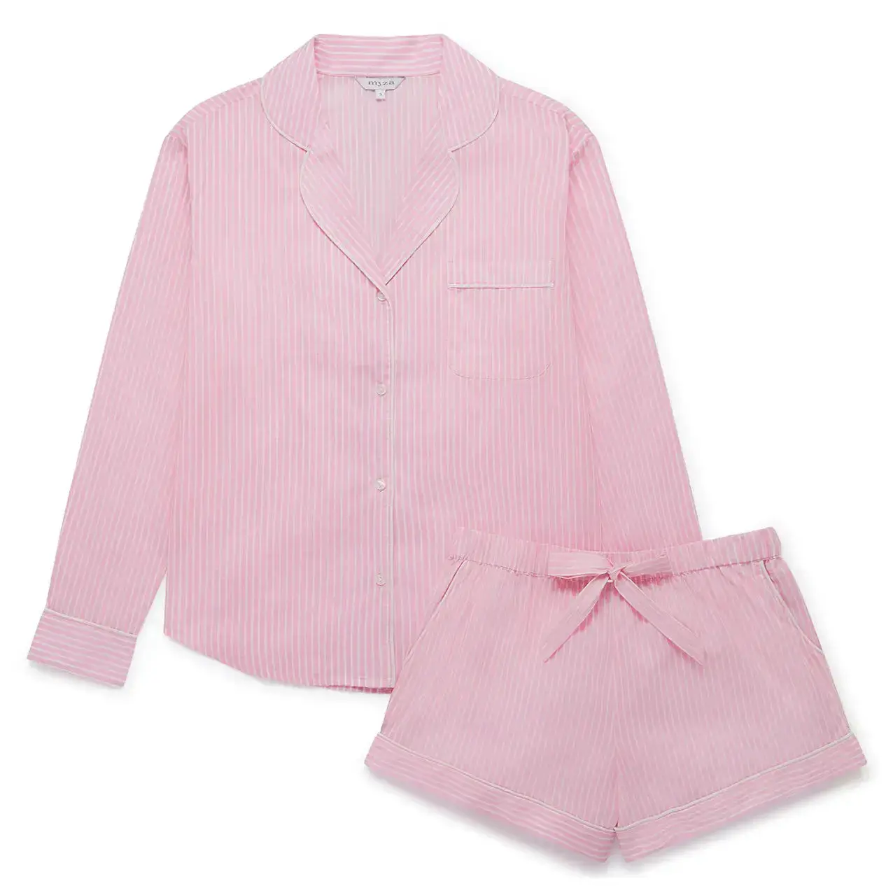 Pink Stripe Women's Long Sleeve Organic Cotton Pyjama Short Set - Image 5