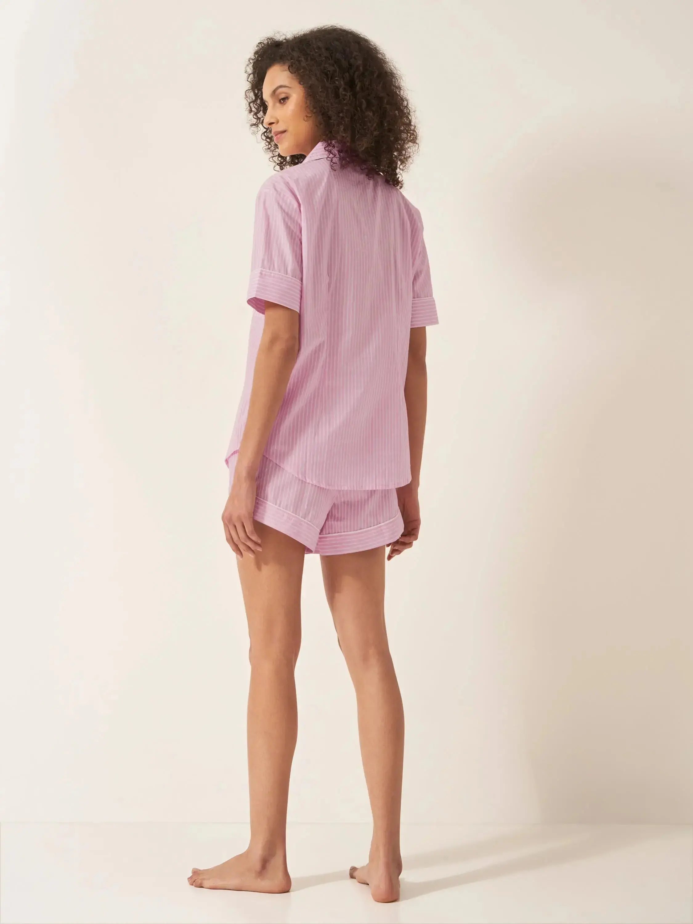 Pink Stripe Women's Short Sleeve Organic Cotton Pyjama Short Set - Image 4