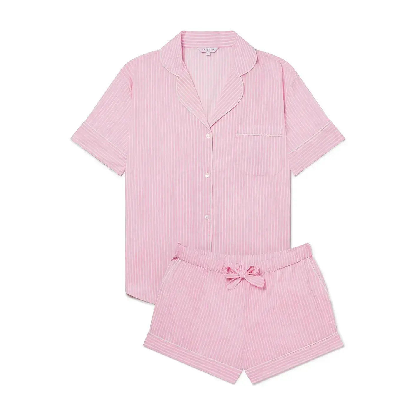 Pink Stripe Women's Short Sleeve Organic Cotton Pyjama Short Set - Image 5