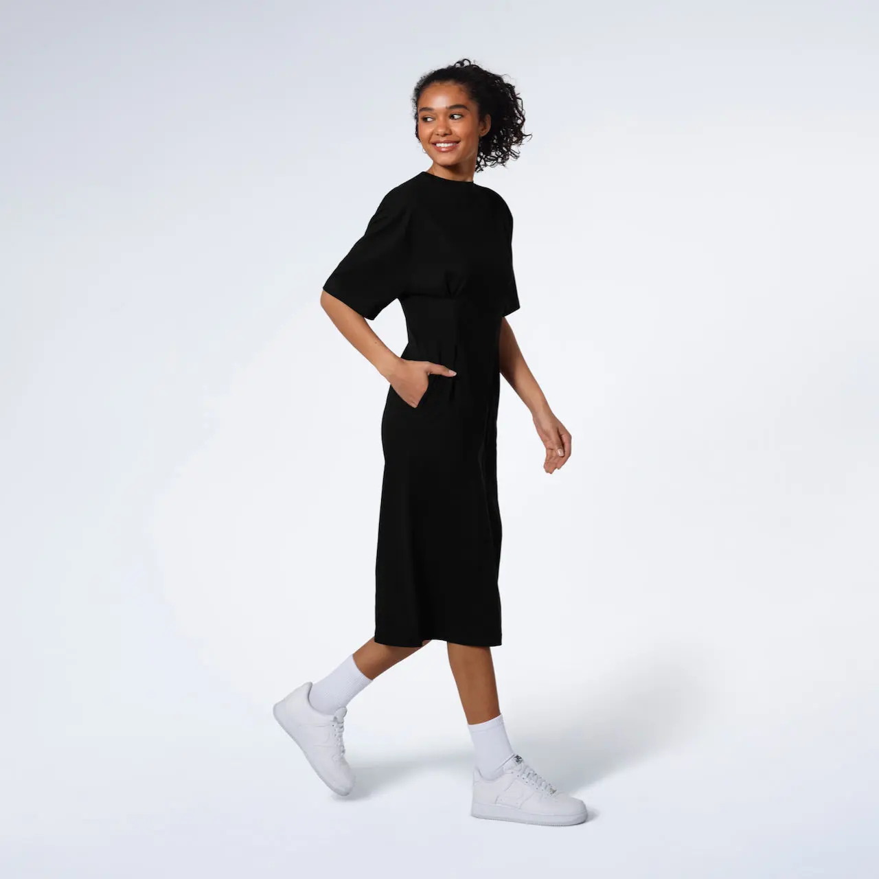 Pleated Waist Women's Organic T-Shirt Dress - Image 3