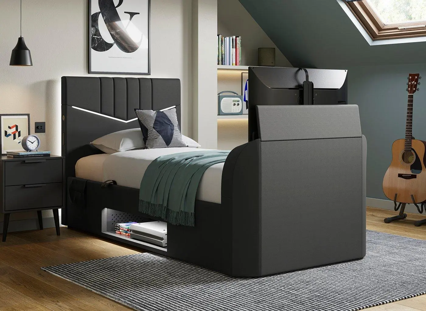Quantum Ottoman Gaming TV Bed Frame - Black