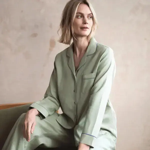 White Linen Blend Women's Pyjama Trouser Set - Image 13