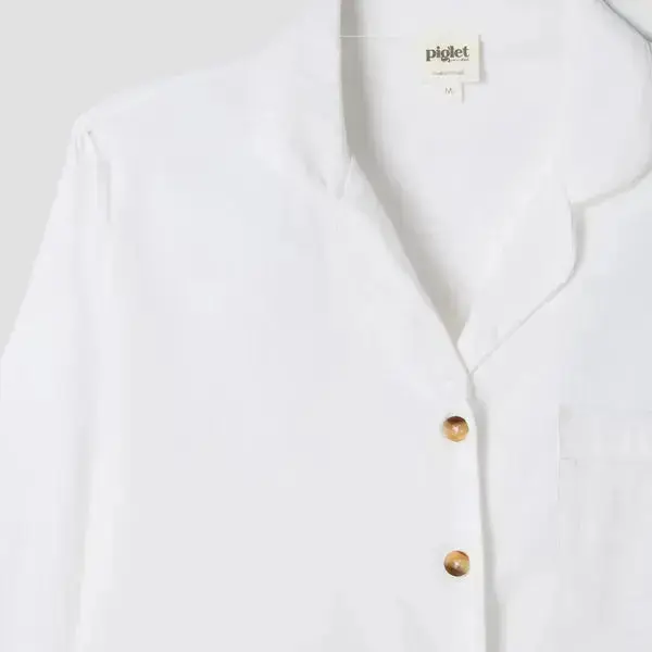 White Linen Blend Women's Pyjama Trouser Set - Image 3