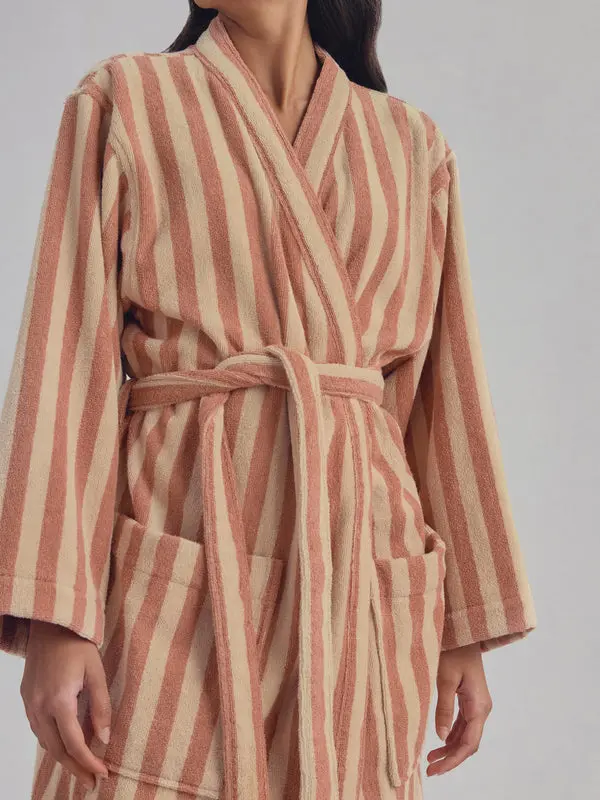Sand Shell Pembroke Stripe Cotton Robe - Image 3