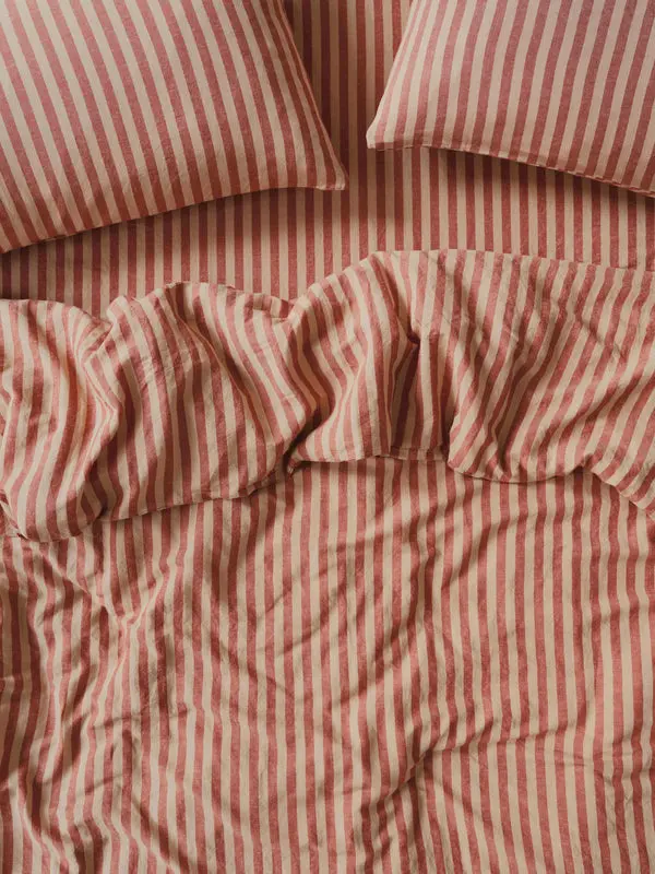 Sandstone Red Pembroke Stripe Linen & Cotton Blend Duvet Cover - Image 4