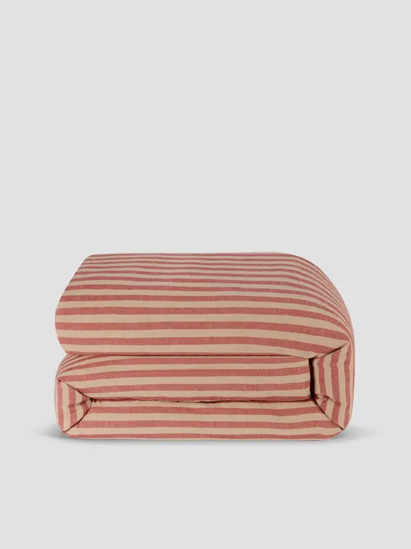 Sandstone Red Pembroke Stripe Linen & Cotton Blend Duvet Cover - Image 5