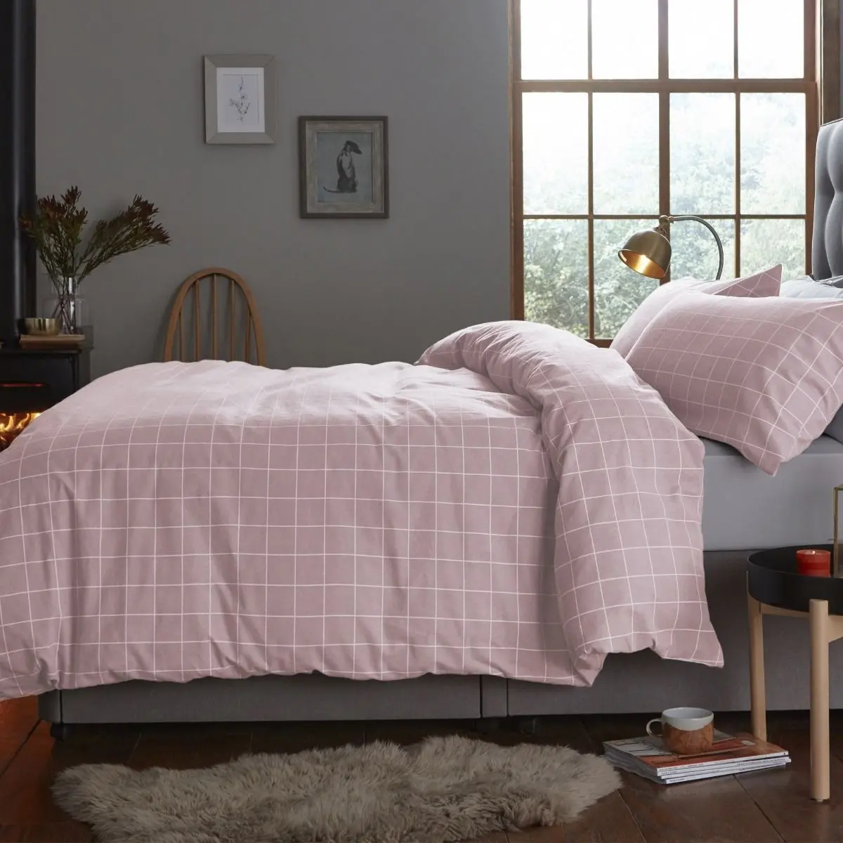 Blush Brushed Check Duvet Set - Image 3
