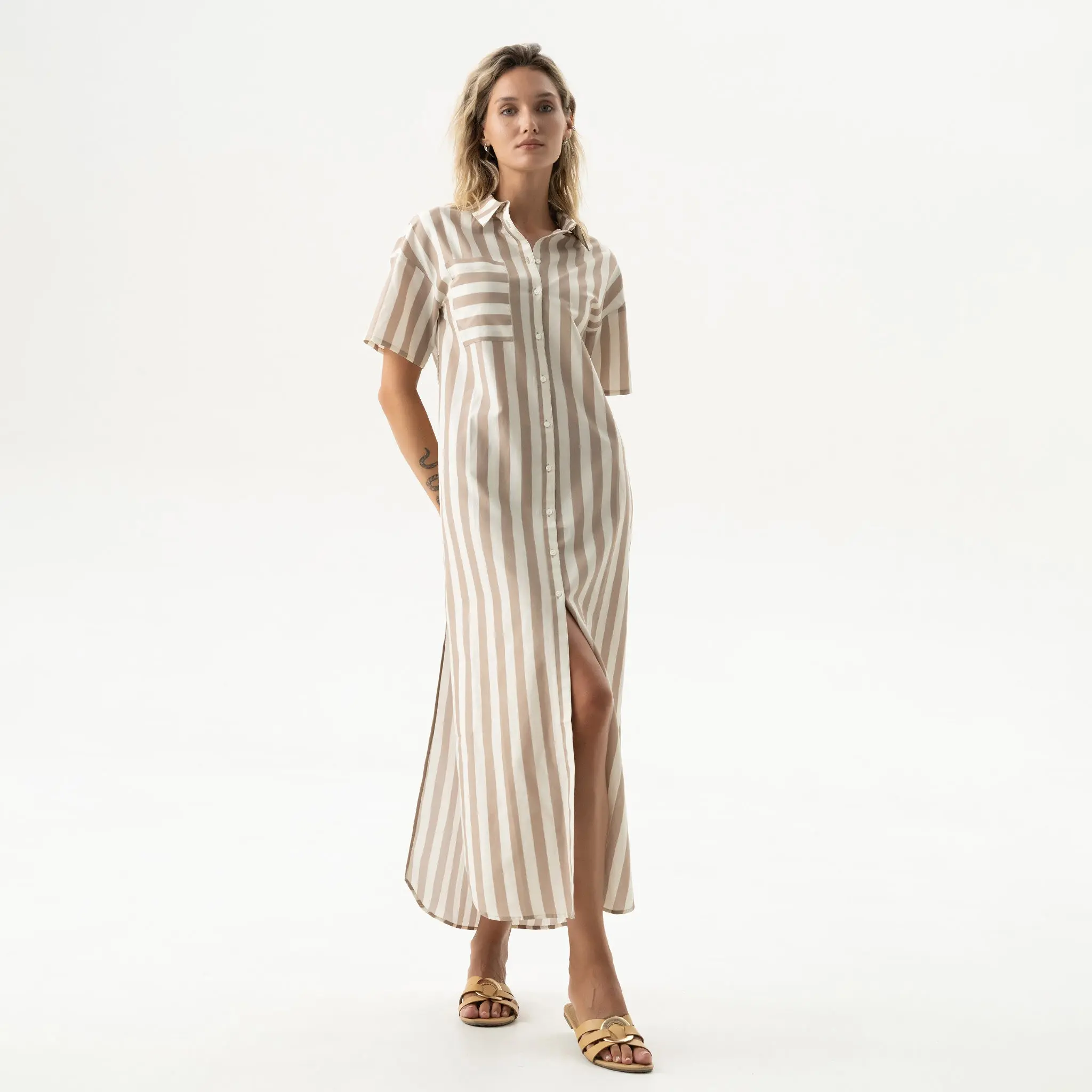 Silk Cotton Long Shirt Dress Oat Milk - Image 2