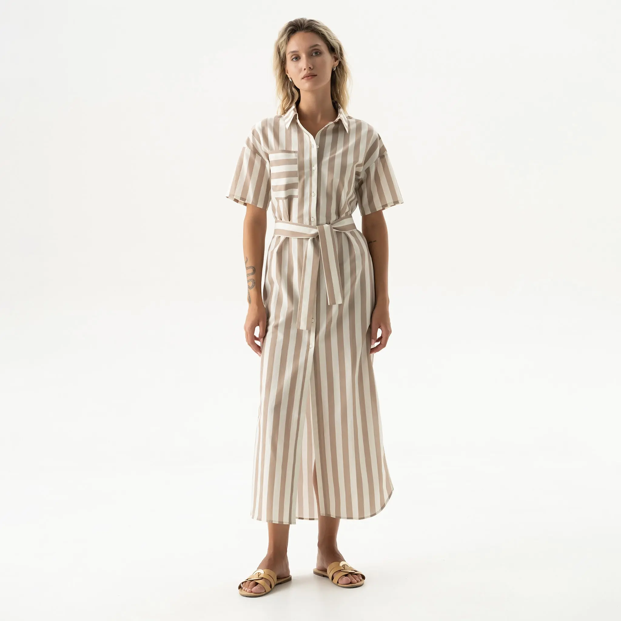 Silk Cotton Long Shirt Dress Oat Milk - Image 3