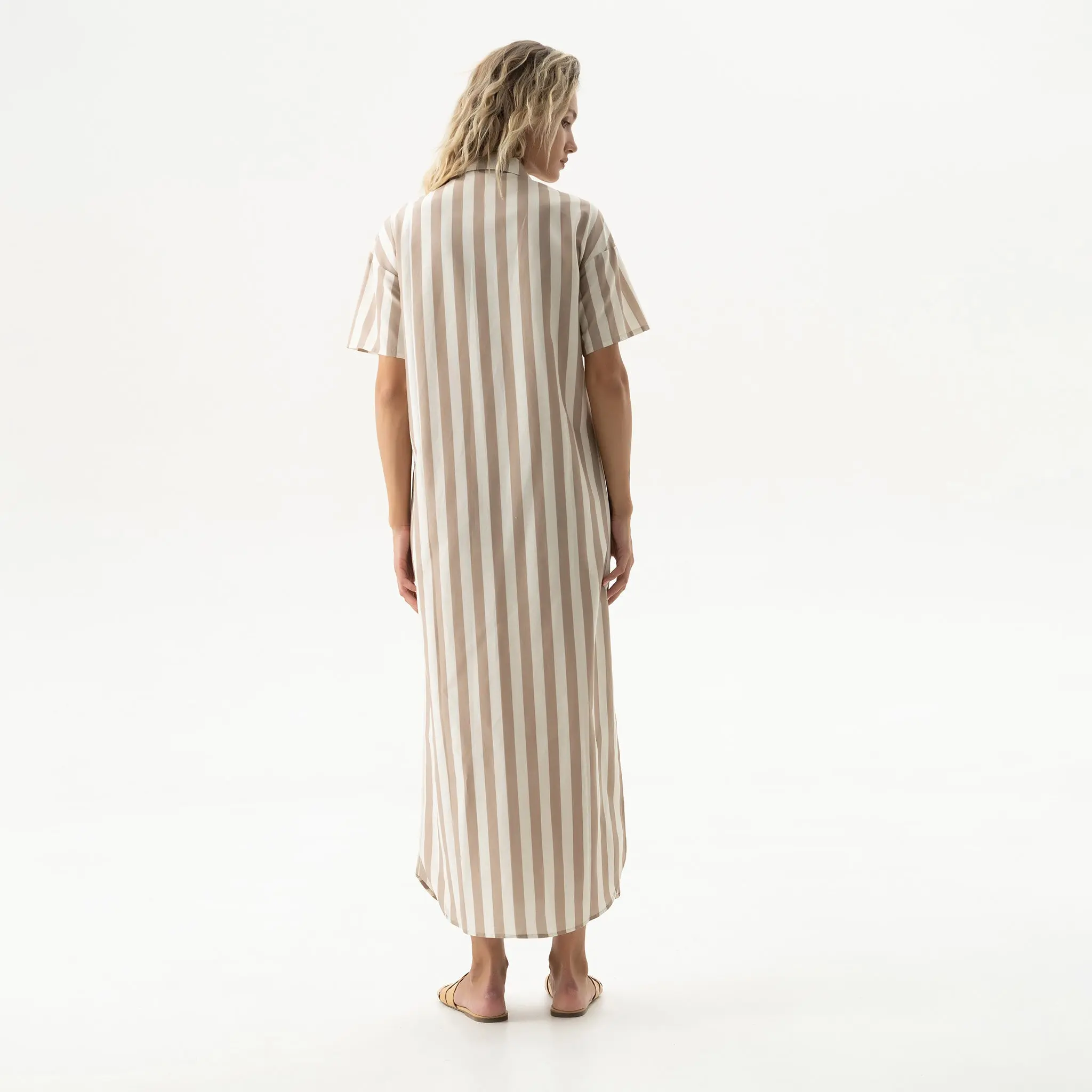 Silk Cotton Long Shirt Dress Oat Milk - Image 9
