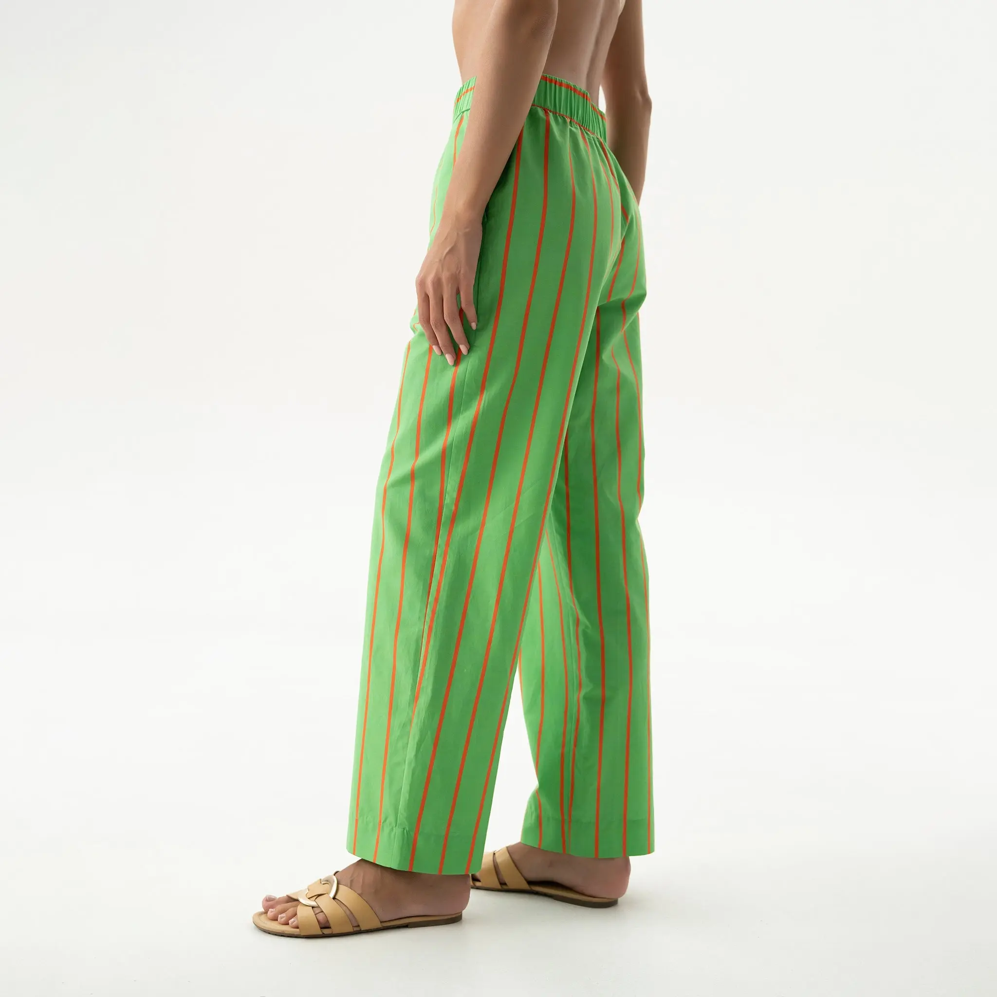 Retro Green Silk Cotton Unisex Trousers - Image 4