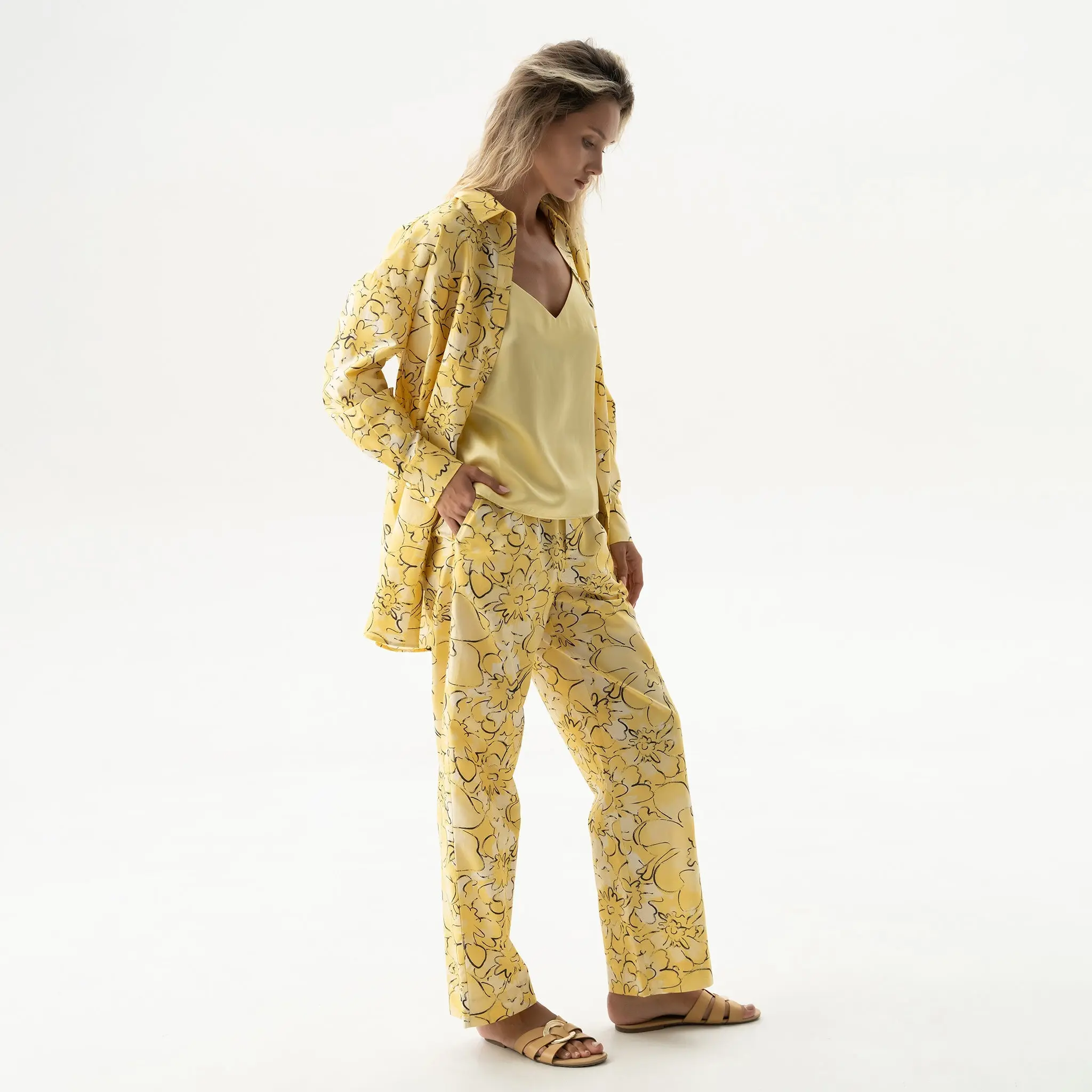 Silk Cotton Shirt Yellow Flowers - Image 5