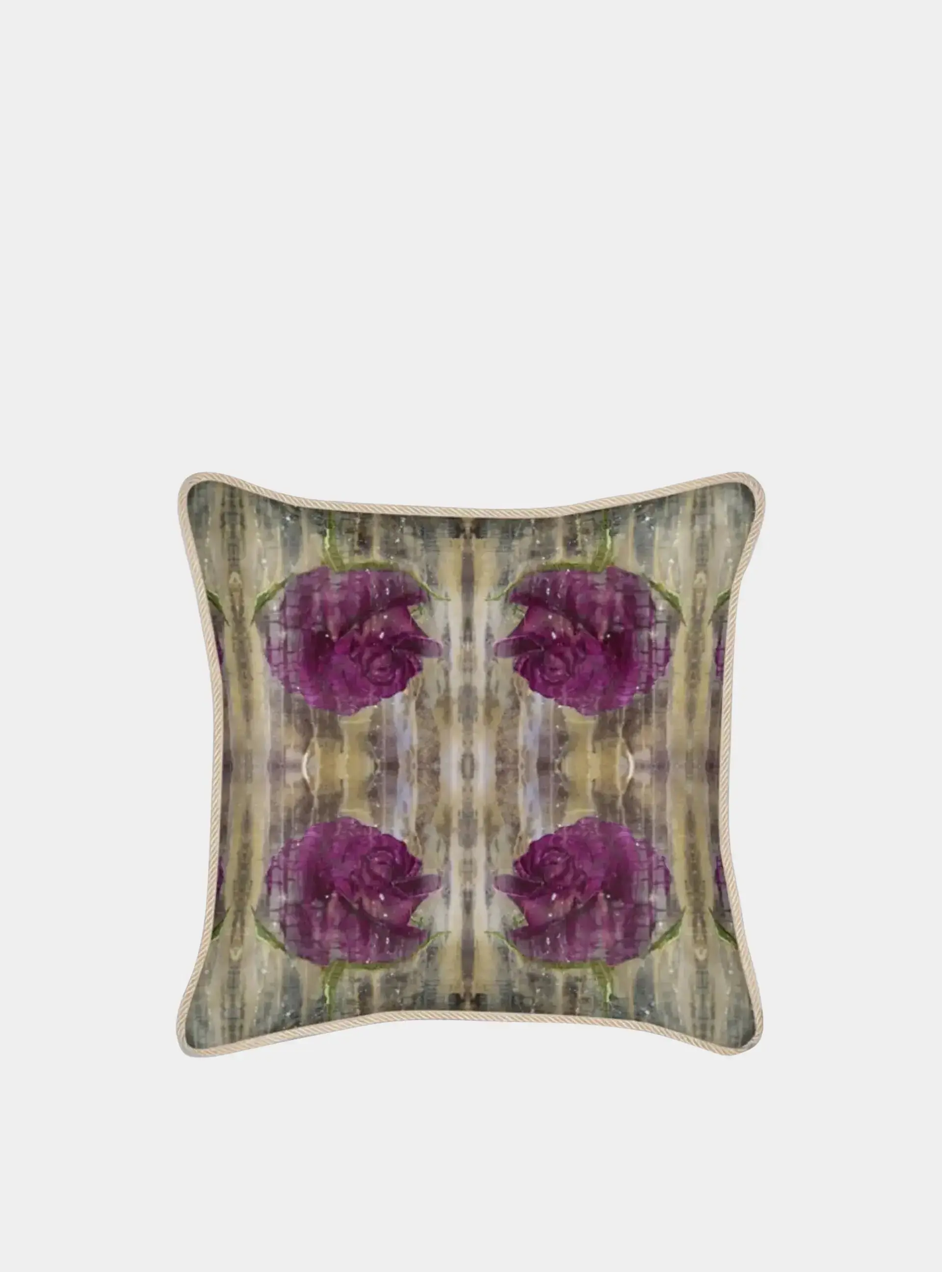 Silk Cushion with Purple Roses