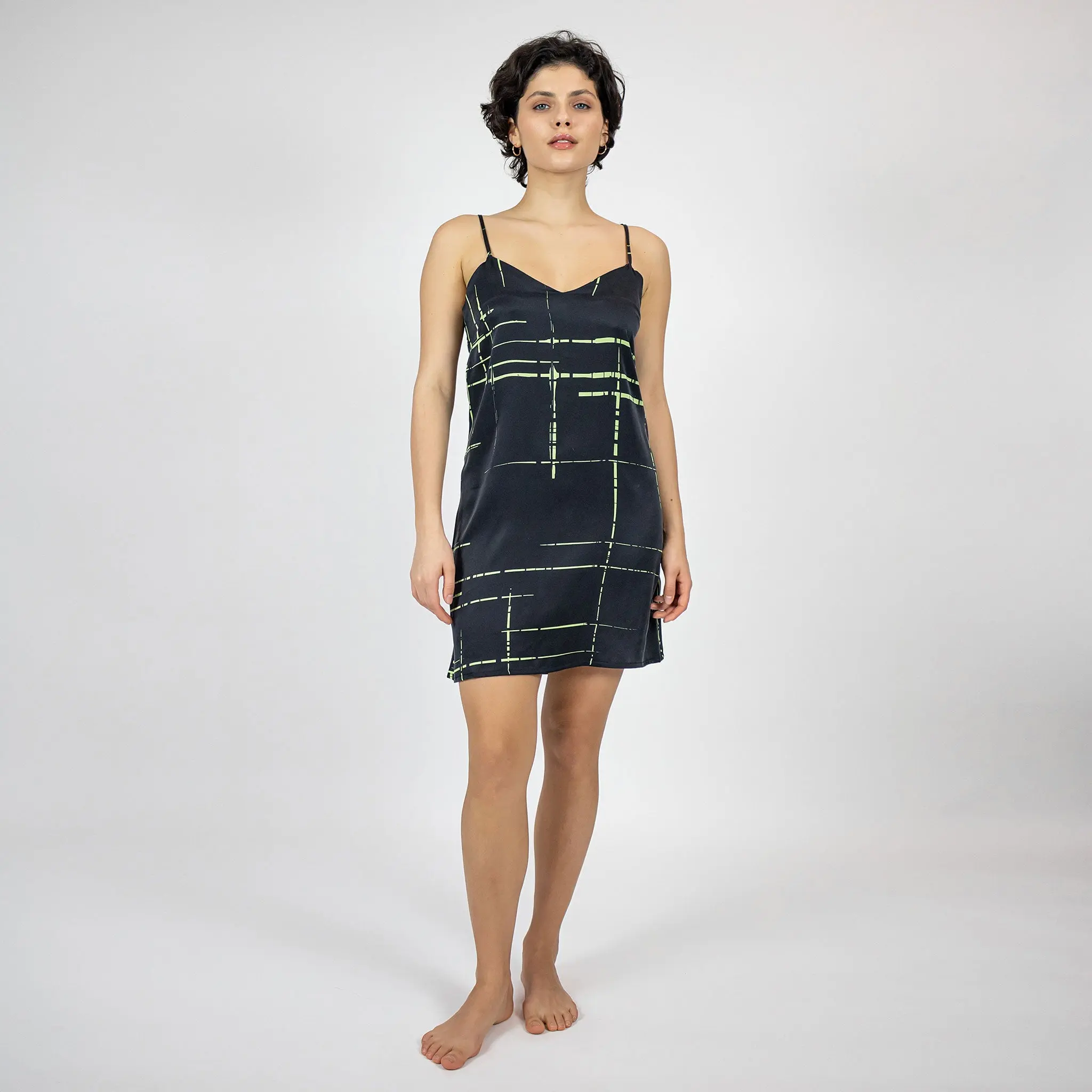 Silk Dreamscape Slip Dress Black Check - Image 4