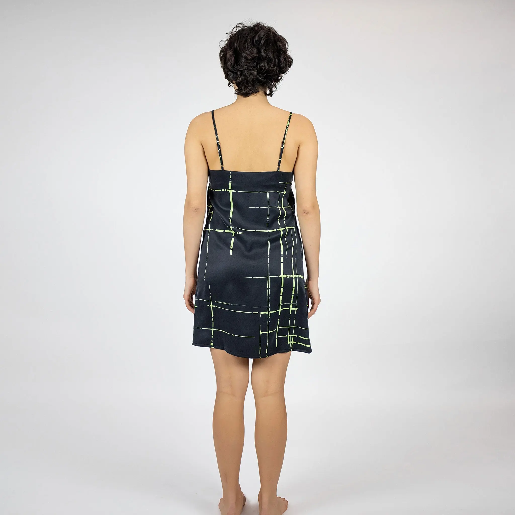 Silk Dreamscape Slip Dress Black Check - Image 5