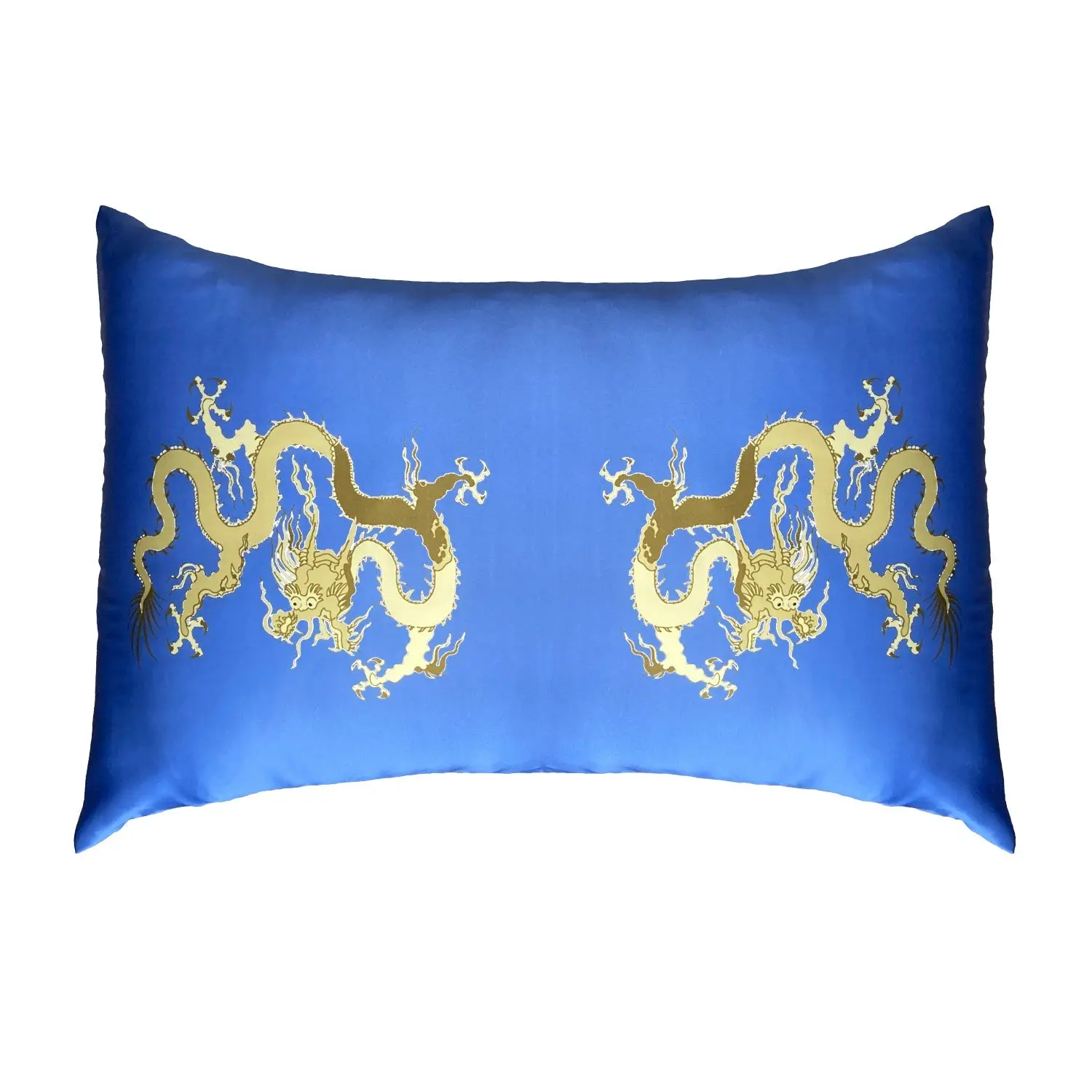 Silk Pillowcase - Blue With Golden Dragon Design - Image 4