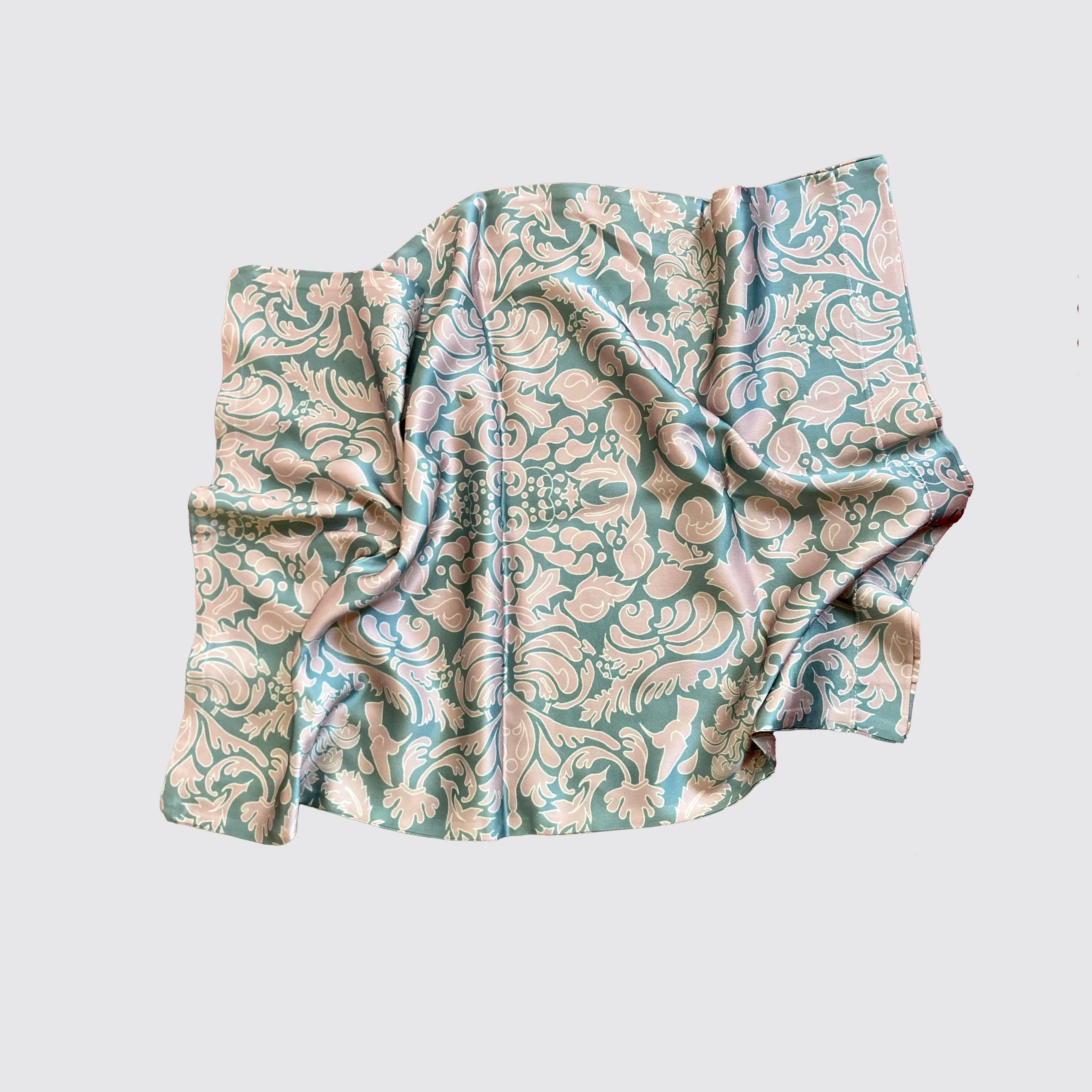 Silk Pillowcase - Hummingbird Damask In Pink And Sage Green - Image 5