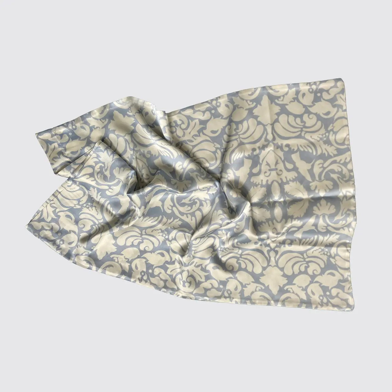Silk Pillowcase - Pale Blue With White Hummingbird Damask Pattern - Image 5