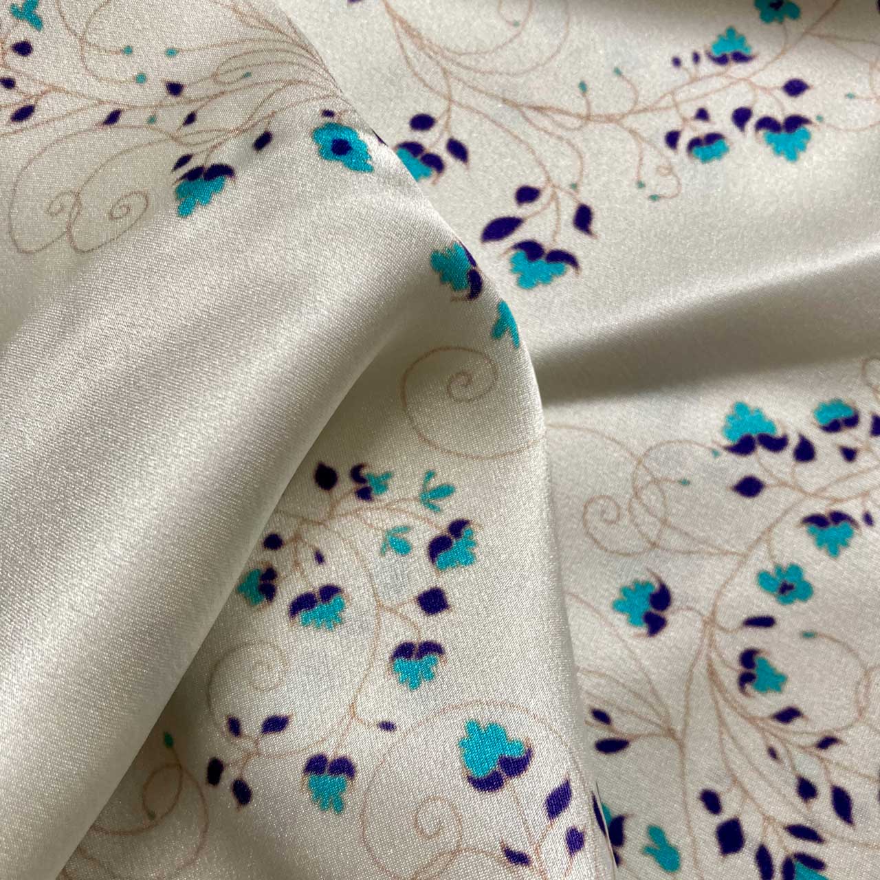 Silk Pillowcase - White With Fibonacci Turquoise Flowers - Image 3