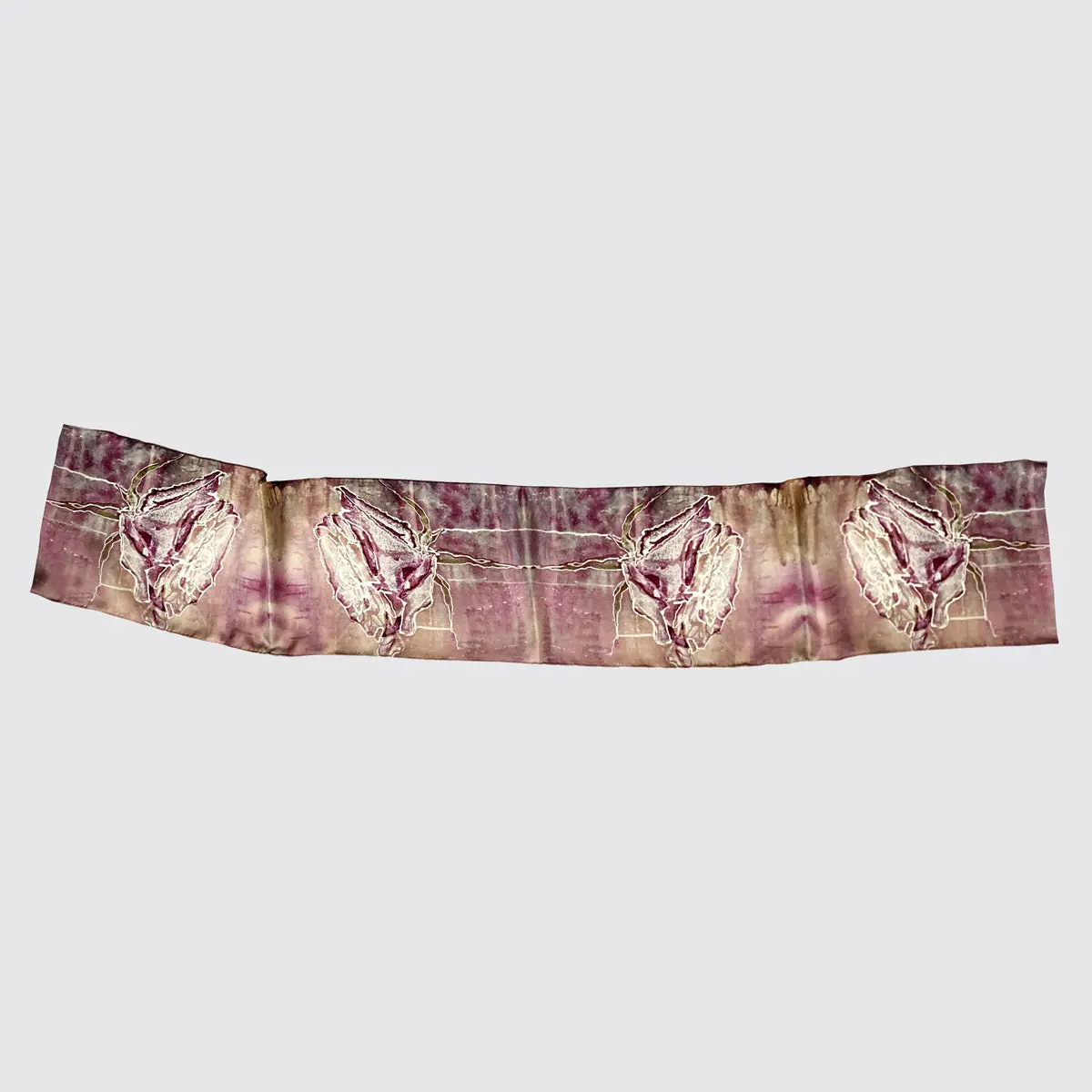 Silk Scarf - Violet Pink With Roses - Handrolled Edges - Image 2