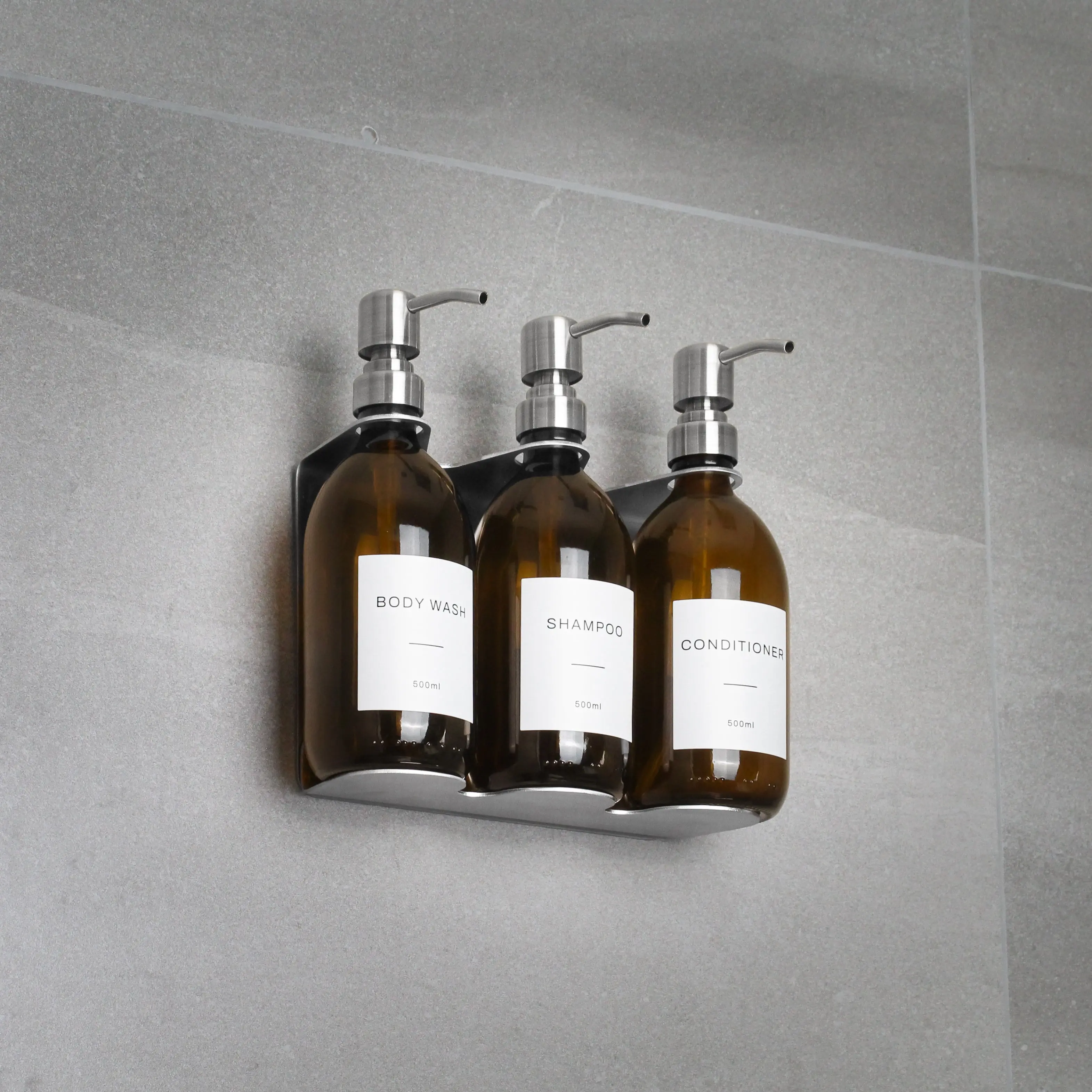 Silver Wall Bracket & Amber Glass Dispenser Set - Image 2